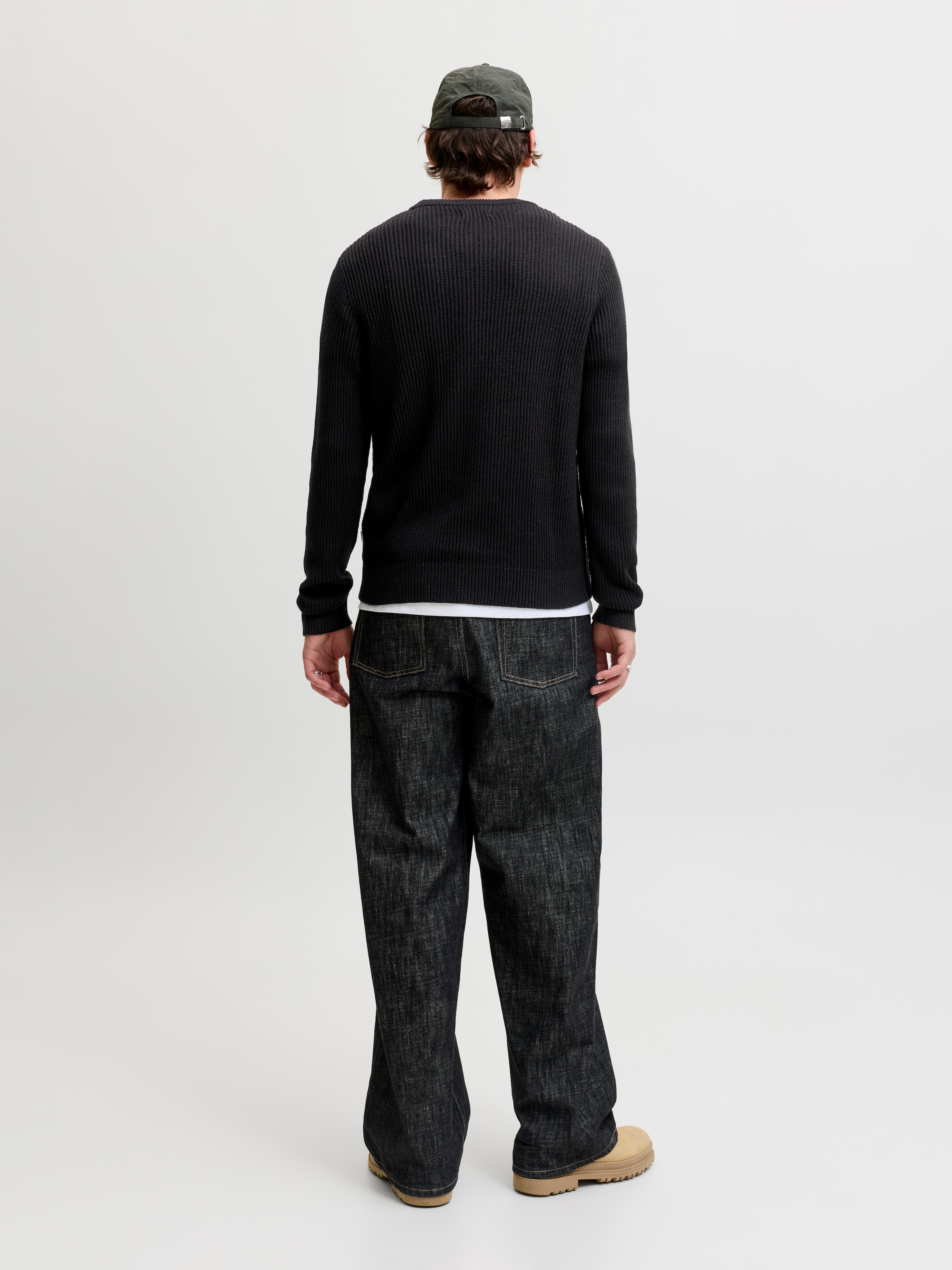 Jack & Jones Rundhalspullover »JJPANNEL KNIT CREW NECK AW26« Materialmix, regular fit