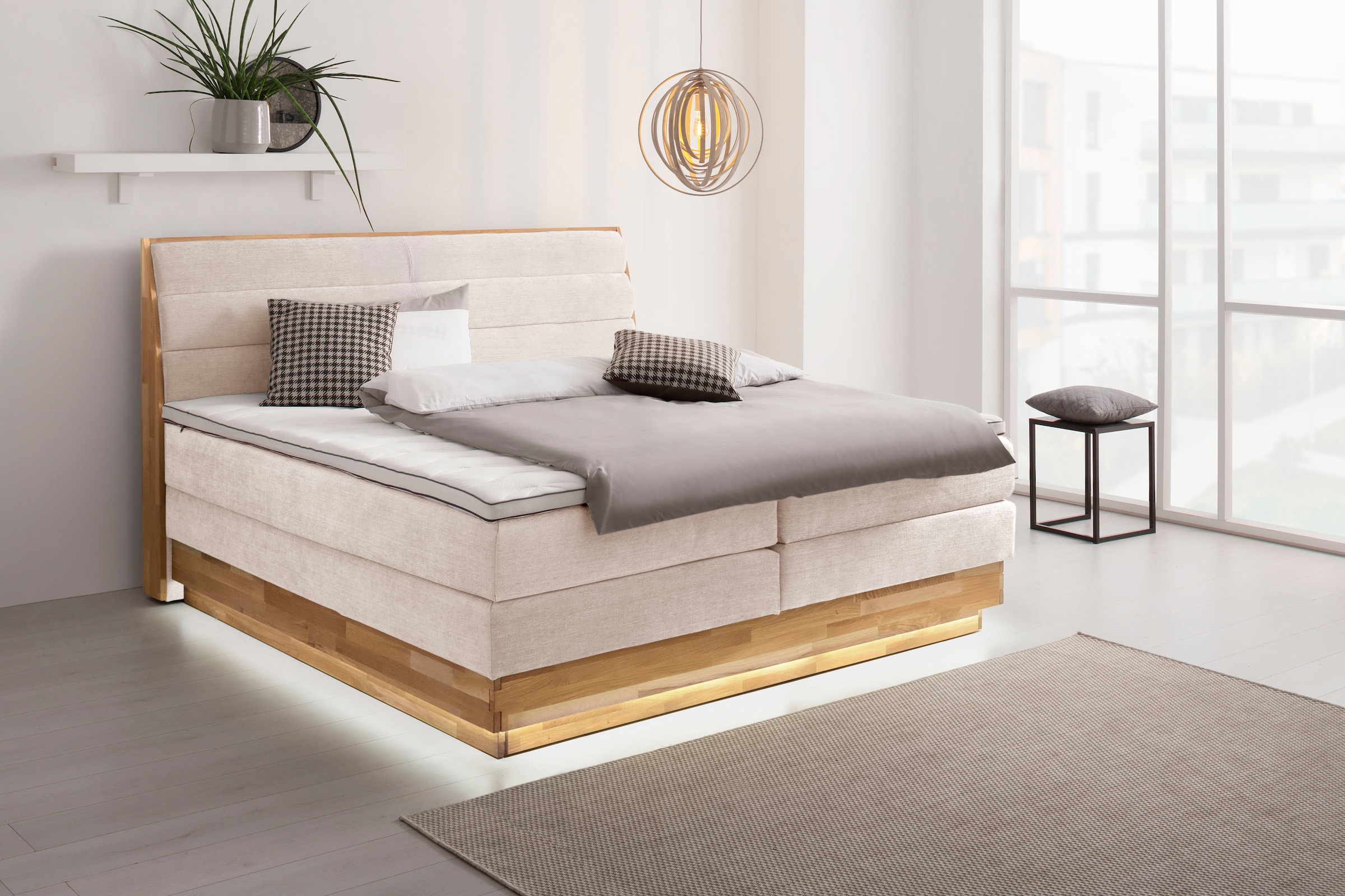 OTTO products Boxspringbett, LED-Beleuchtung, mit zertifizierten, recycelten Bezugsstoffen