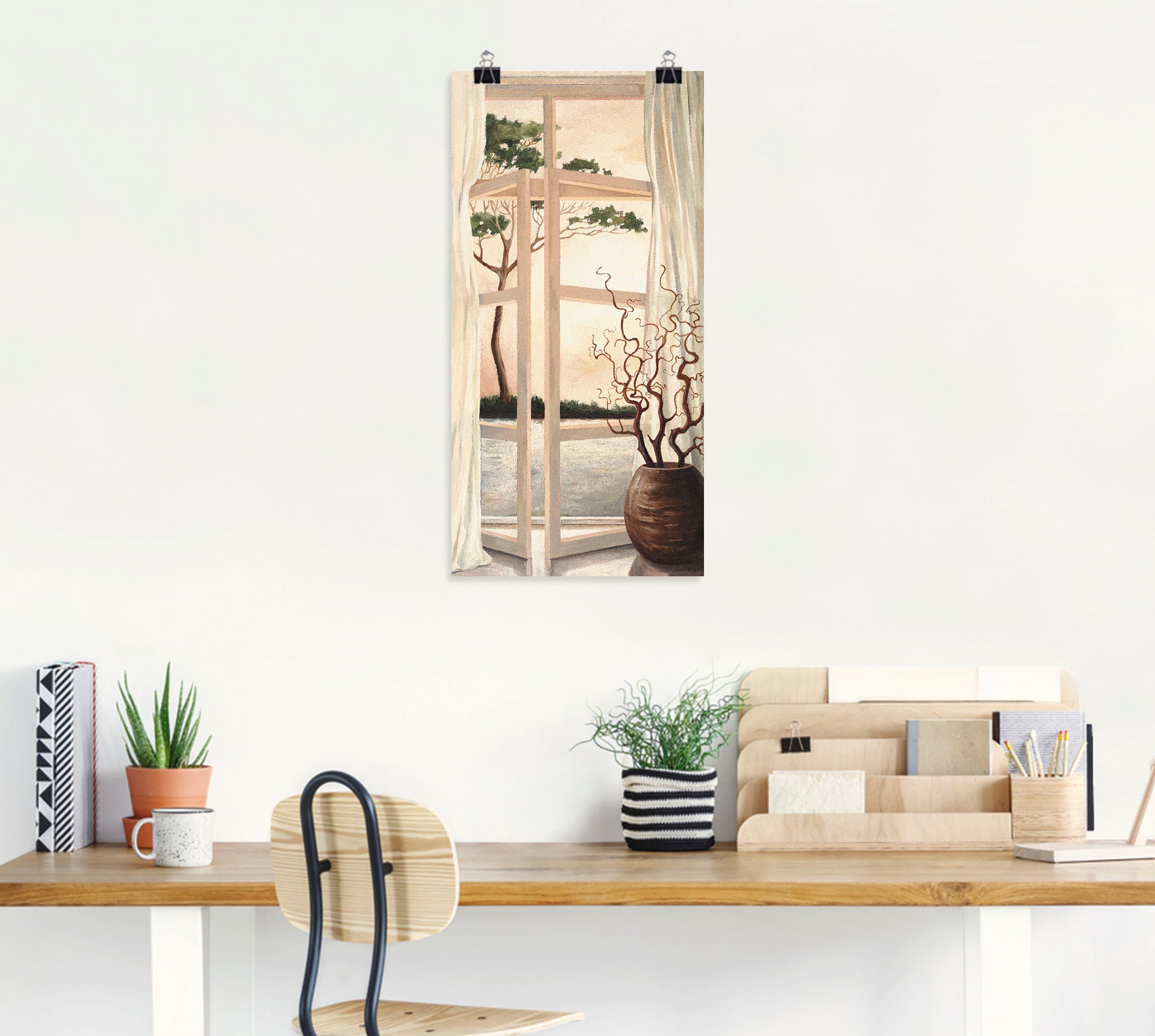 Artland Wandbild »Fensterbild Toskanischer Sonnenuntergang«, Fensterblick, (1 St.), als Alubild, Outdoorbild, Leinwandbild, Poster, Wandaufkleber