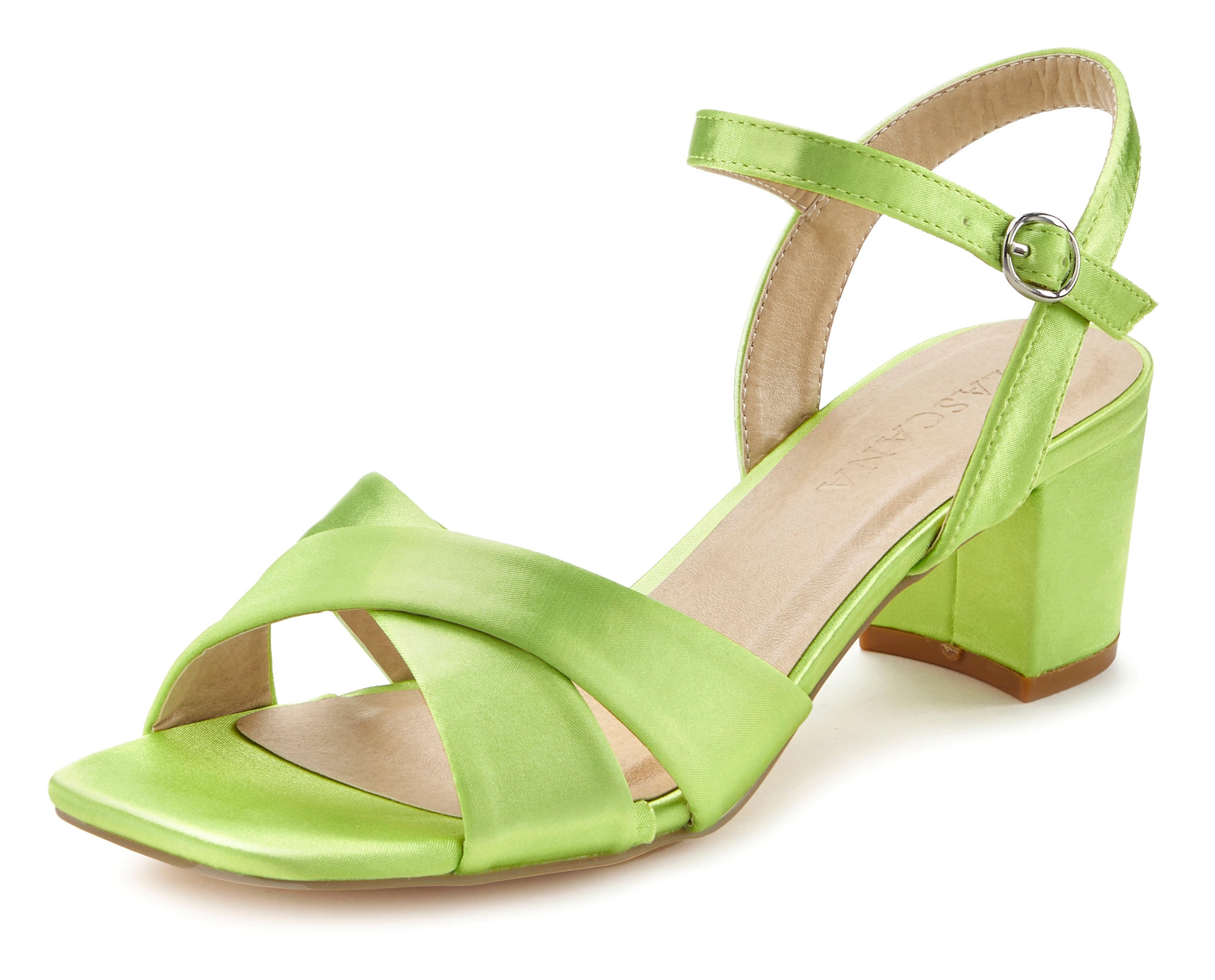 LASCANA Sandalette »Sommerschuh«, Sandale, Sommerschuh mit kleinem Blockabsatz,leichte Karree Form VEGAN
