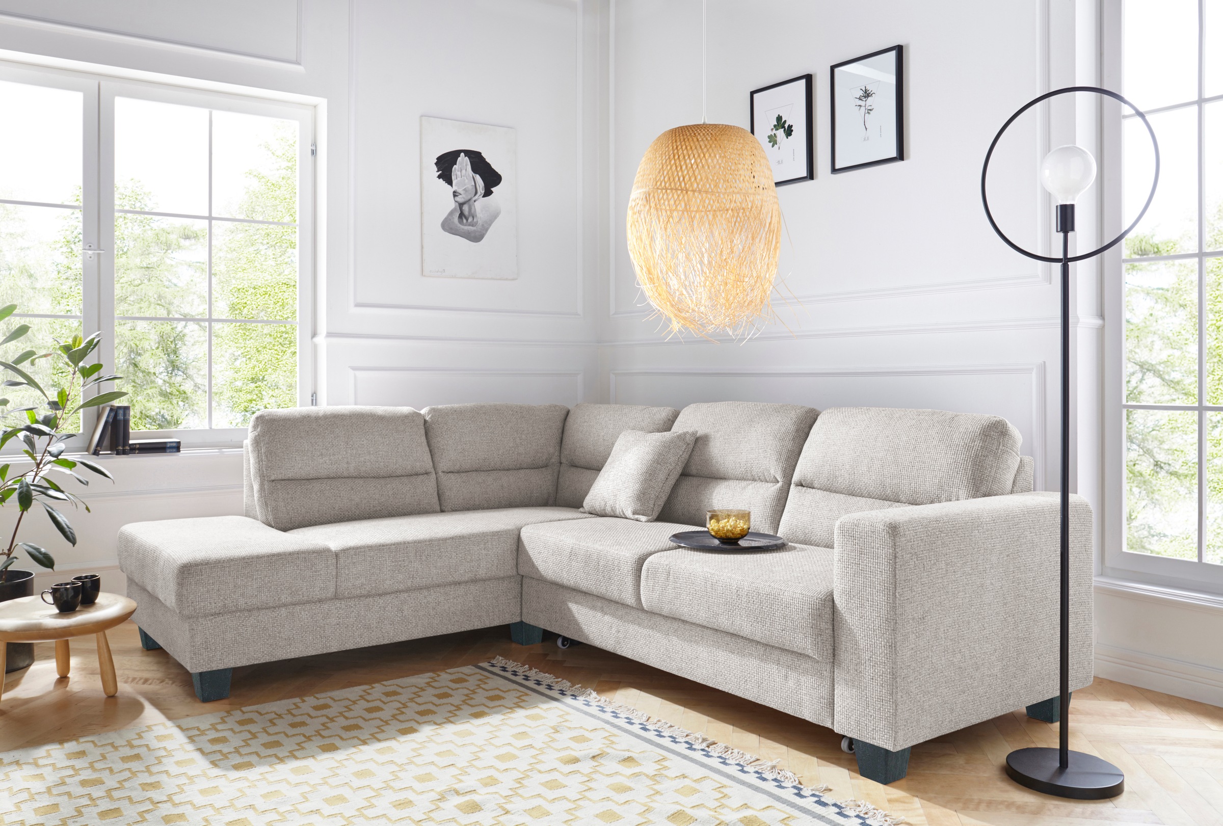 TRENDMANUFAKTUR Ecksofa »Chamber, zeitlos & elegant, bequem, L-Form«, inklusive einer Kopfstütze, wahlweise Schlaffunktion, B/T 203/245cm