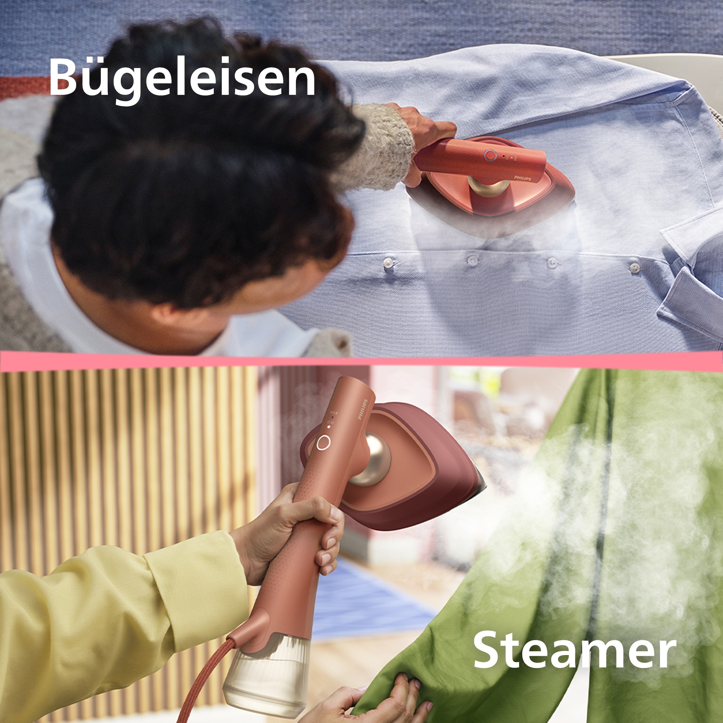 Philips Dampfbügeleisen »GC213/50 OneTurn 2-in-1 Bügeleisen & Steamer, StyleMat & Dock inkl.« 1800 W 1800 W, SteamGlide Plus, 200ml Wasserbehälter und 90 g Dampfstoß