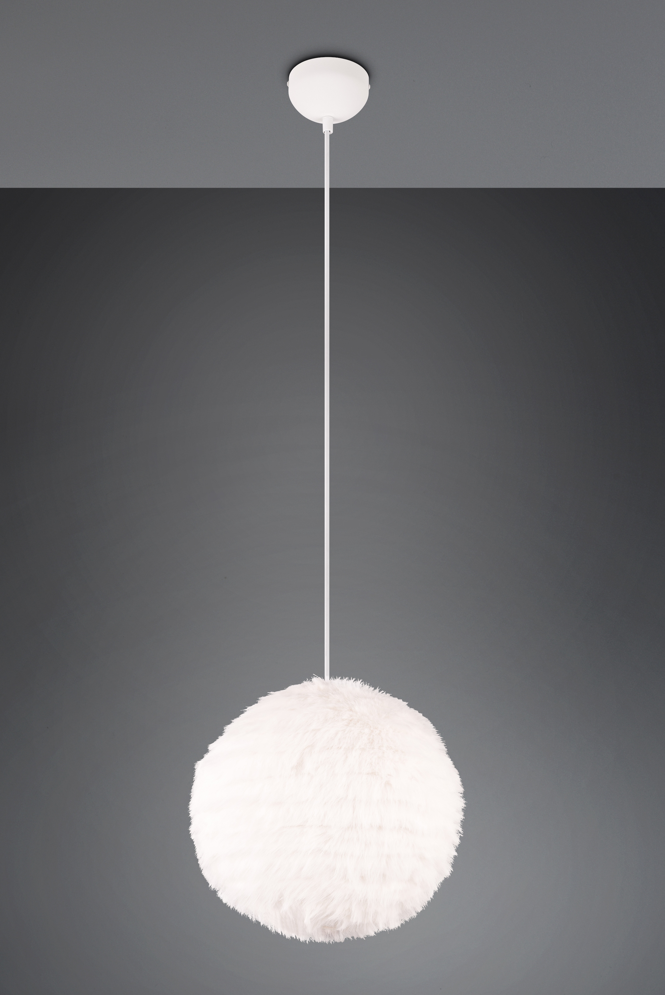 REALITY Leuchten Pendelleuchte »FURRY, höhenverstellbare Hängelampe mit Plüsch Lampenschirm Ø 35cm« E27 1 Stk. warmweiß - kaltweiß exkl 1xE27 max 10W, weiße Plüsch Hängeleuchte Schlafzimmer Wohnzimmer