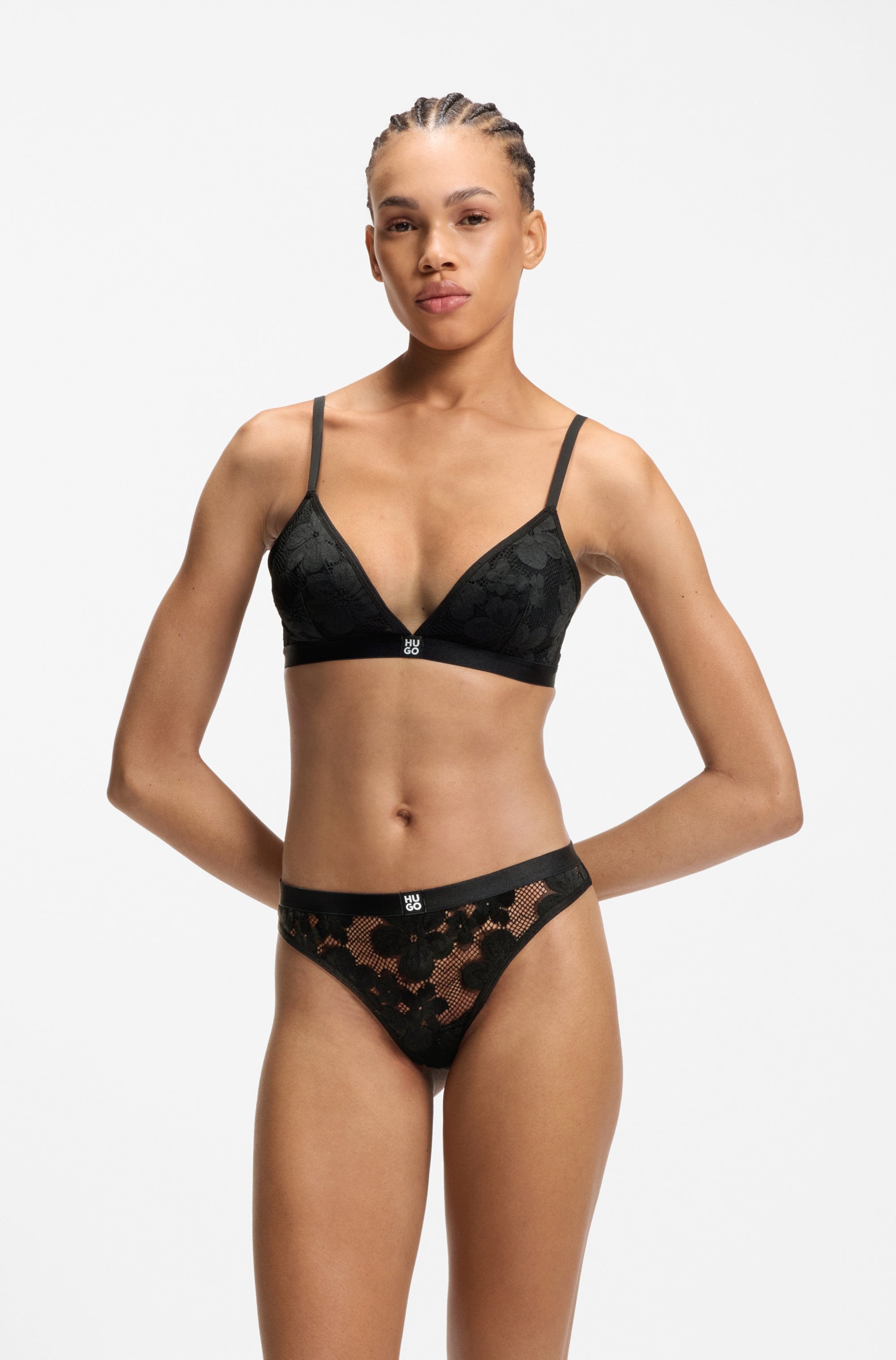 HUGO Underwear String »Bloom Lace« aus floraler Spitze mit Stack-Logo-Detail
