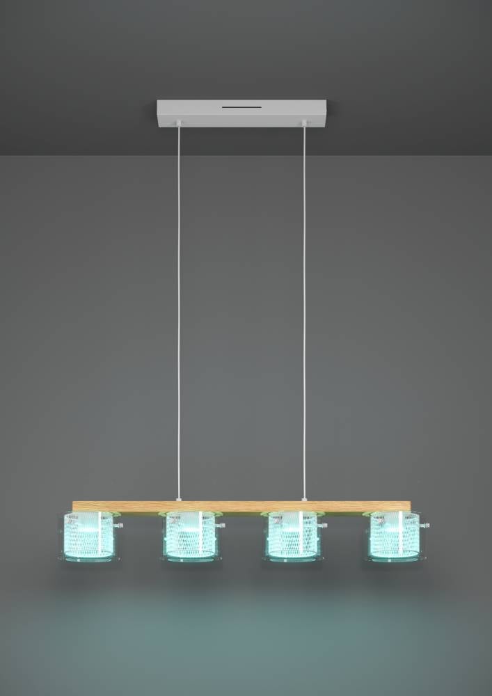 EGLO Hängeleuchte »PORTICO-Z Hängelampe Holz weiß, ZigBee 3.0, Timer, Pendelleuchte«, 4 flammig, Leuchtmittel LED-Modul | LED fest integriert, App / Sprachsteuerung Alexa, 88x15x110cm, exkl. Fernbedienung