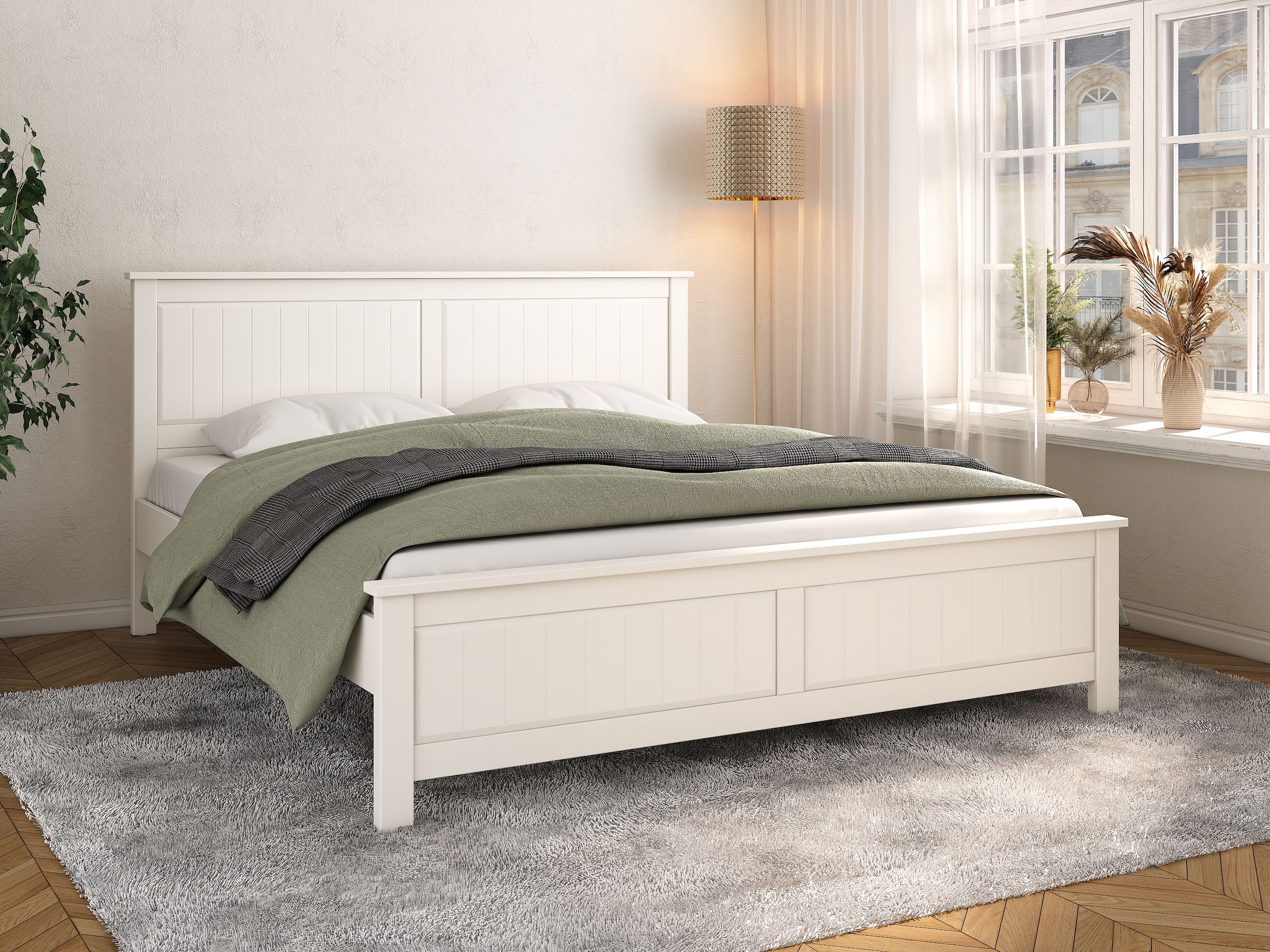 Home affaire Massivholzbett »Northwood, Landhausstil, mit Lamellen und Kassetten, Made in EU« Liegefläche 180x200cm,  inklusive Lattenrost, stilvolles Design, Schubkasten optional (748832)