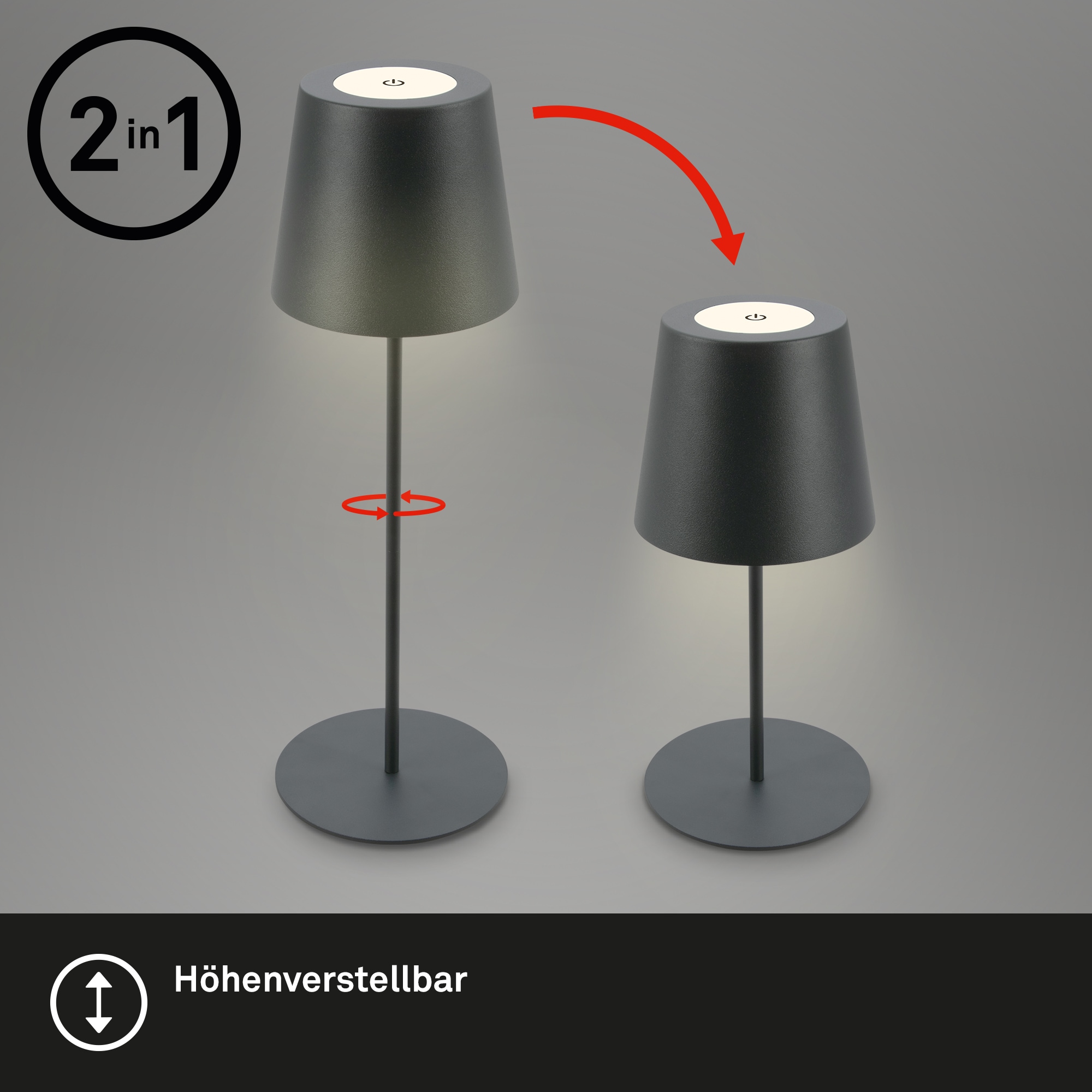 Briloner Leuchten Tischleuchte »2er Set LED Tischlampe kabellos, anthrazit« 2er Set LED Tischlampe kabellos 36x10,5 cm Anthrazit