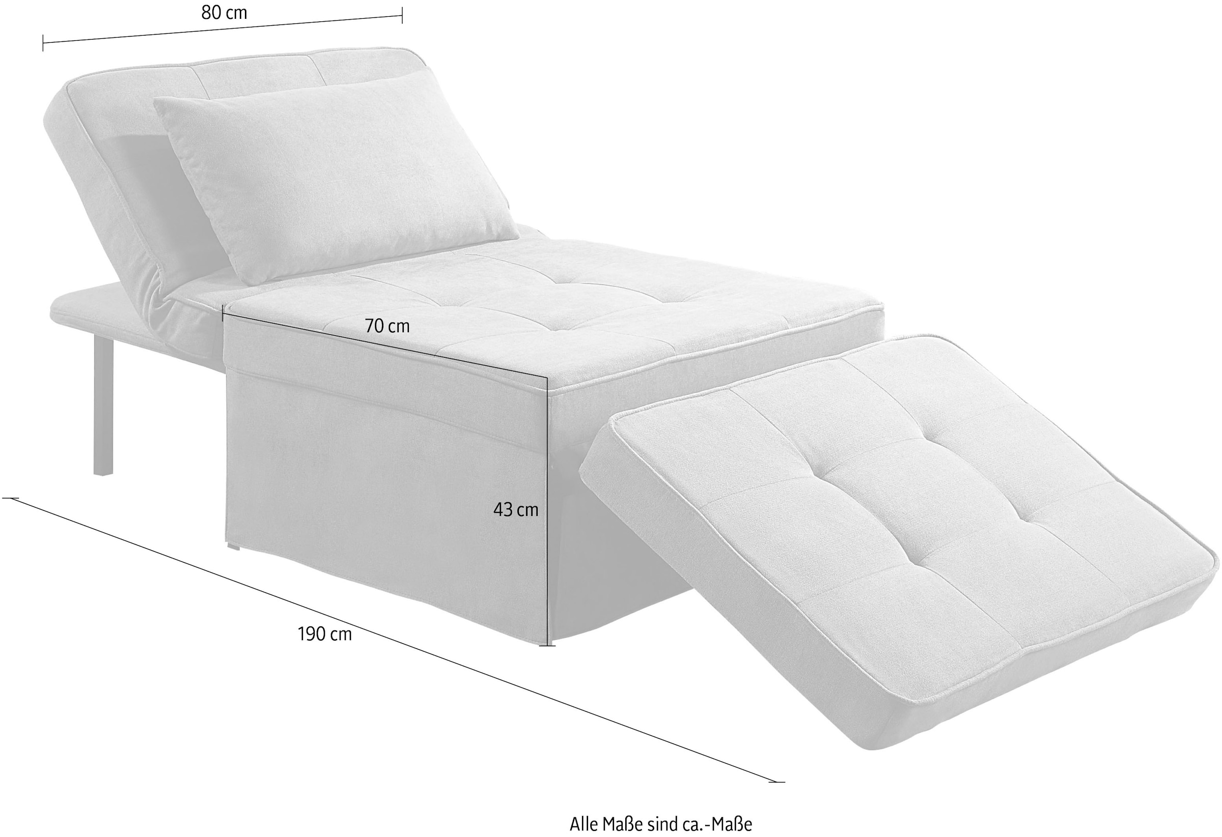 ATLANTIC home collection Schlafsofa Finn, wandelbar zum Loungesessel, Relaxliege und Gästebett, inkl. Kissen