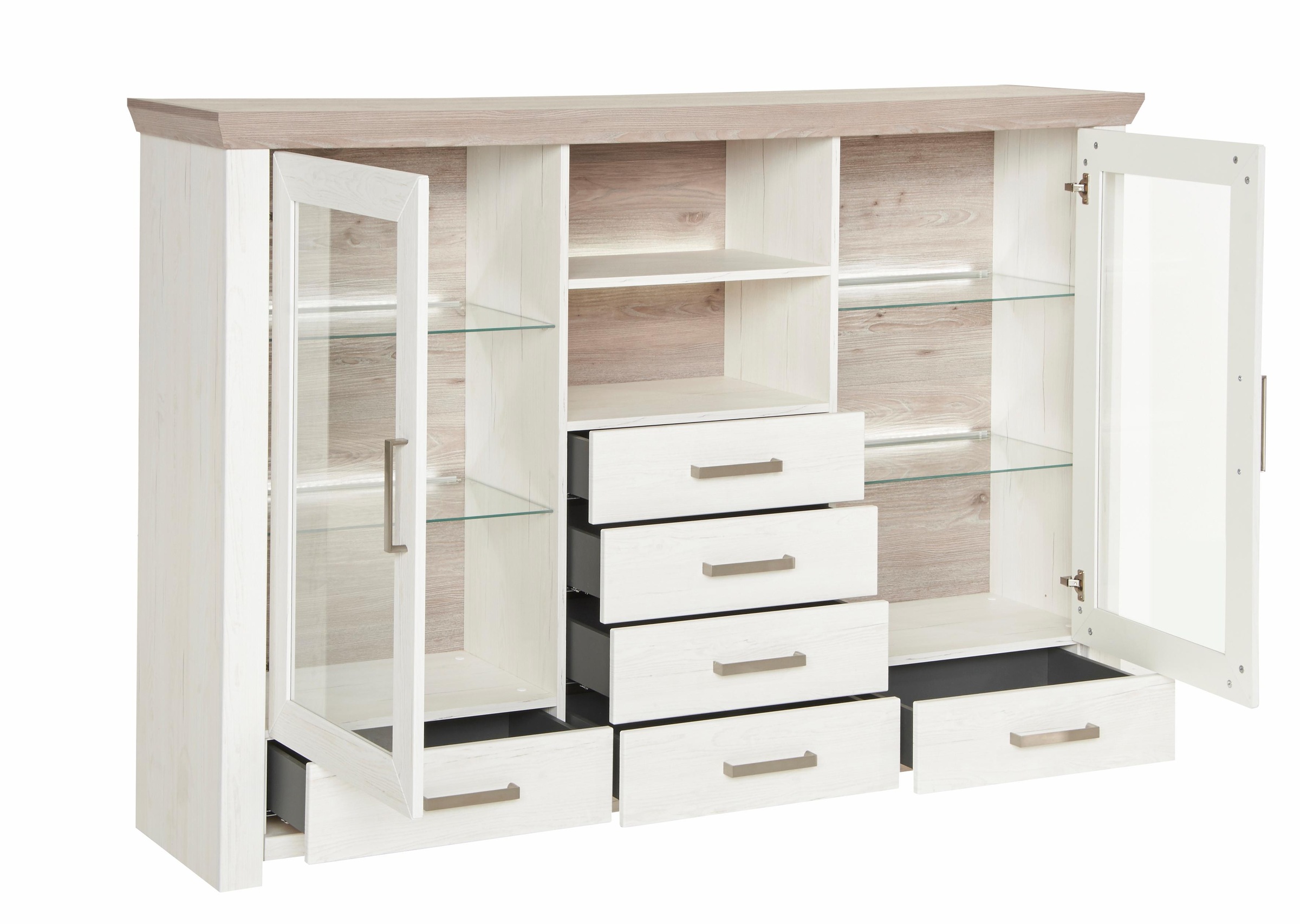 set one by Musterring Highboard »York« Typ 56, mit Glastüren, Beleuchtung optional, B 184 cm