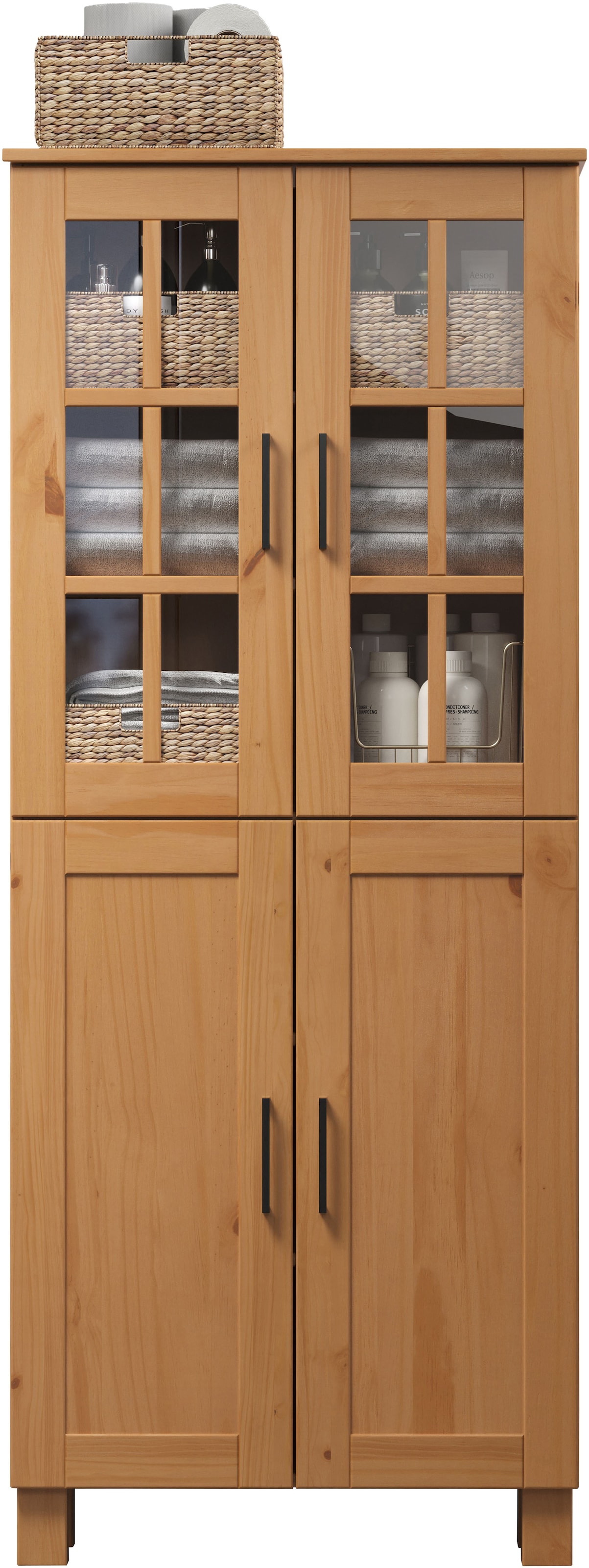 welltime Hochschrank »Ulea«, (1 St.), Breiter Badschrank aus Massivholz - Maße (B/T/H) 70/30/170 cm