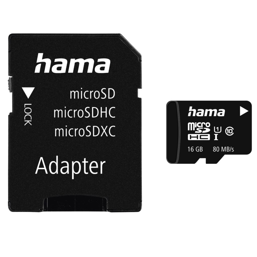 Hama Speicherkarte »microSDHC/XC Class 10 UHS-I 80MB/s + Adapter/Mobile«, (UHS-I Class 10 80 MB/s Lesegeschwindigkeit)