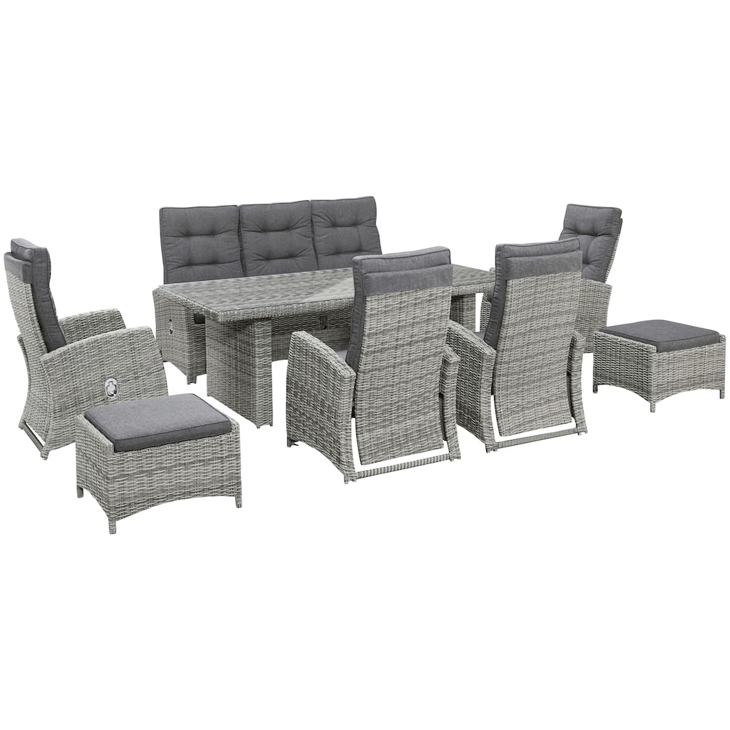 KONIFERA Garten-Essgruppe »Monaco«, (Set, 24 tlg., 4x Sessel, 1x 3er Sofa, 2x Hocker, 1x Tisch 200x100x75cm)