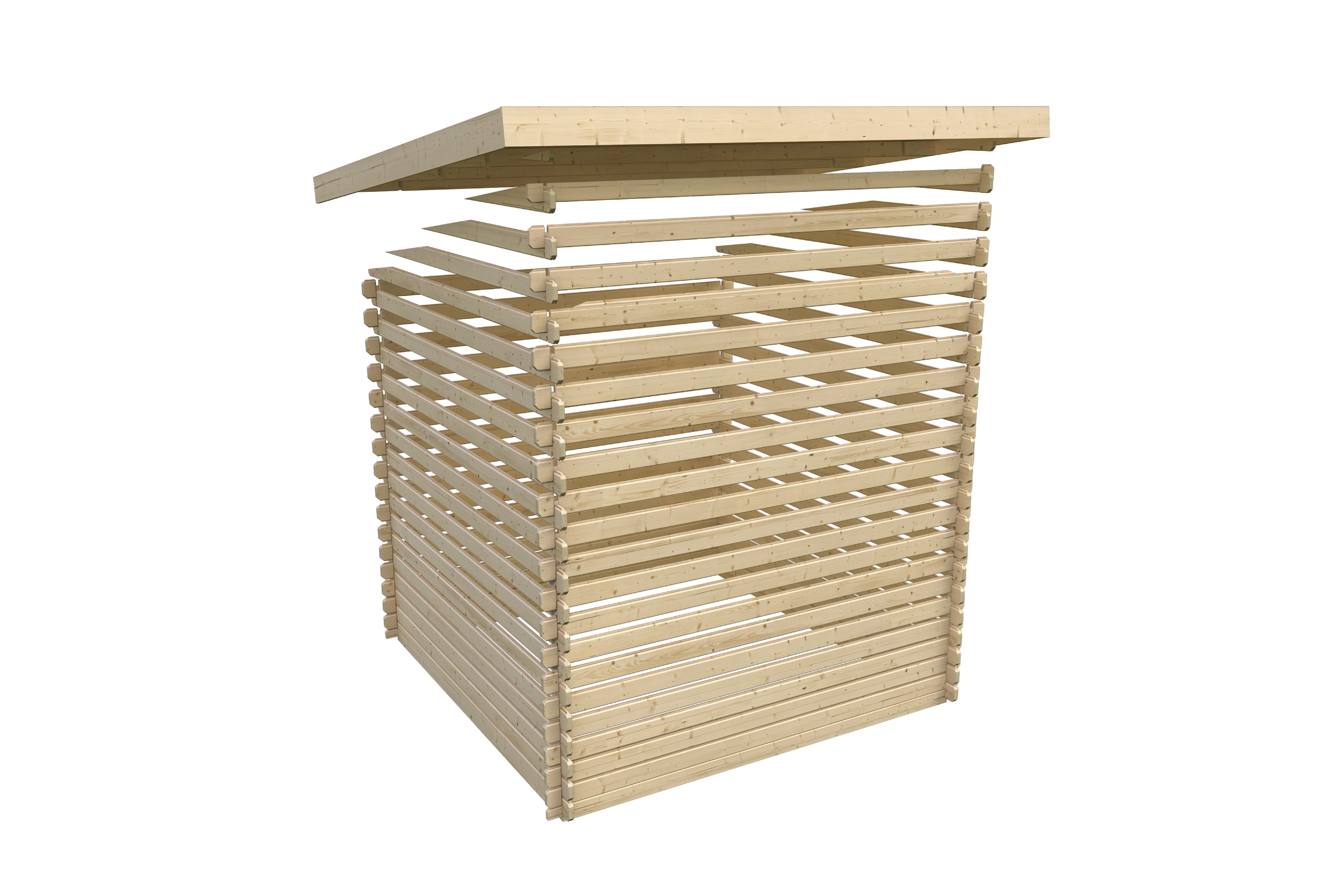 Karibu Gartenhaus »"Remus" Pultdach 2,97x2,97m inkl Anbaudach 3m naturbelassen« Gartenhaus aus hochwertiger nordischer Fichte