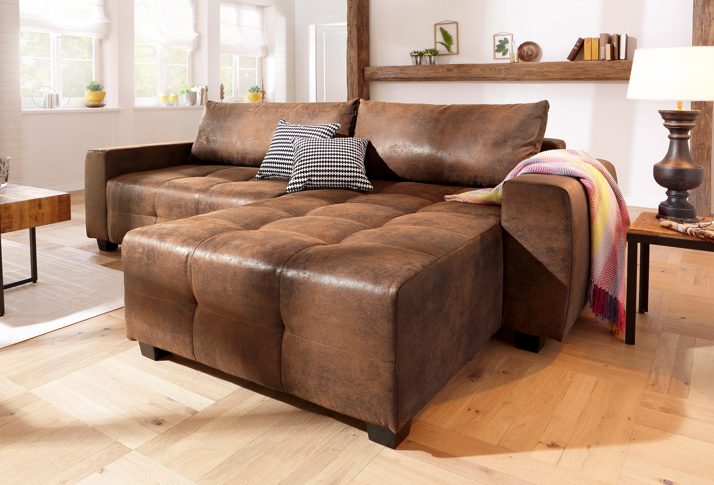 Home affaire Ecksofa »Bella L-Form«, wahlweise mit Bettfunktion und Bettkasten, Steppung im...