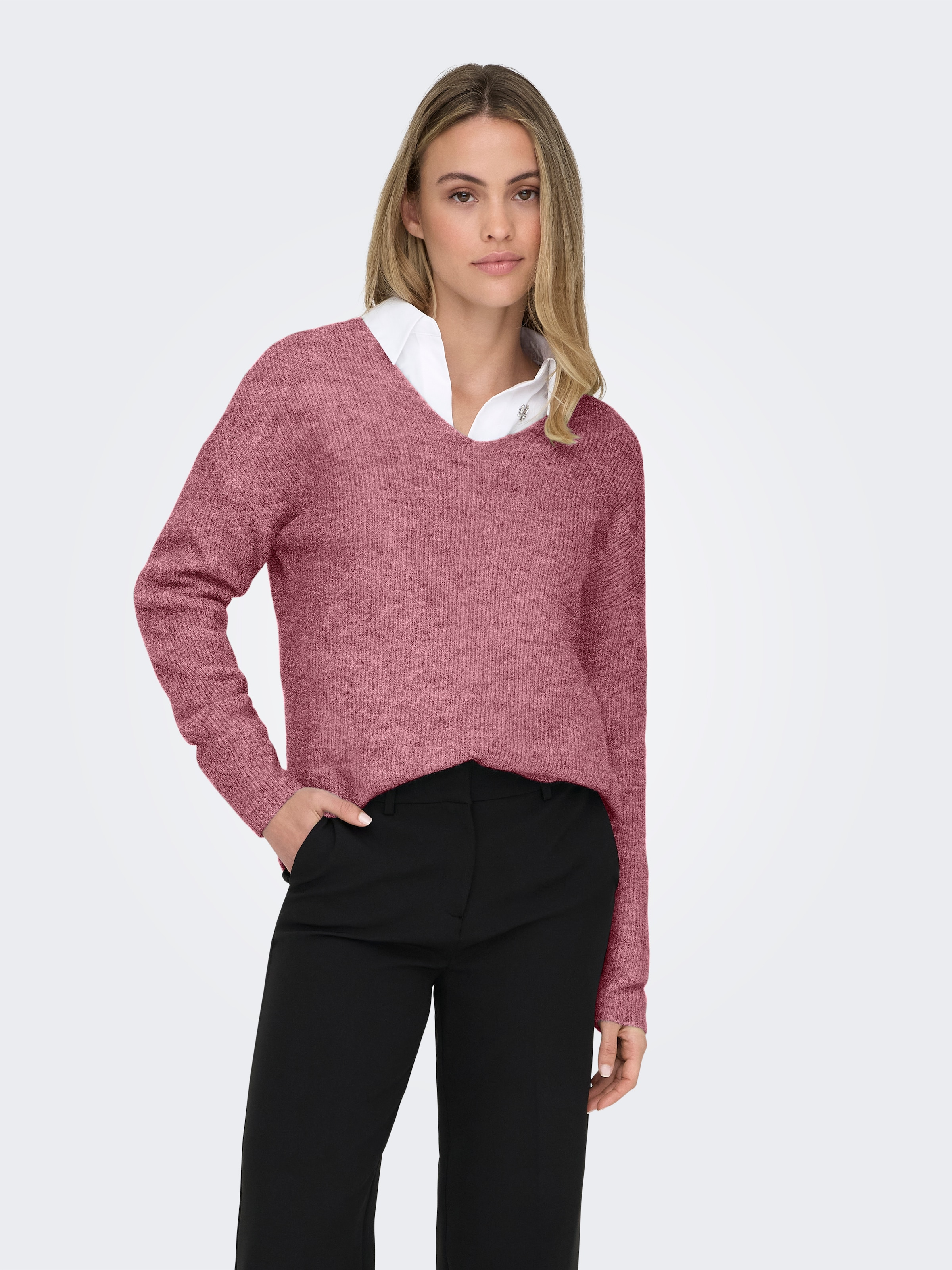 ONLY »ONLCAMILLA V-NECK L/S PULLOVER KNT NOOS« Materialmix, regular fit