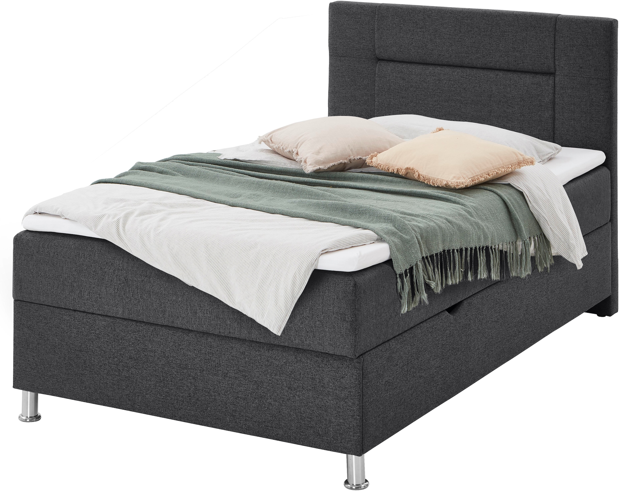 Home affaire Boxbett »ESCALON, Polsterbett mit Bettkasten, inkl. Taschenfederkernmatratze H3« mit Anti-Slip-Topper, Strukturstoff-Bezug, Liegefläche 120x200 cm