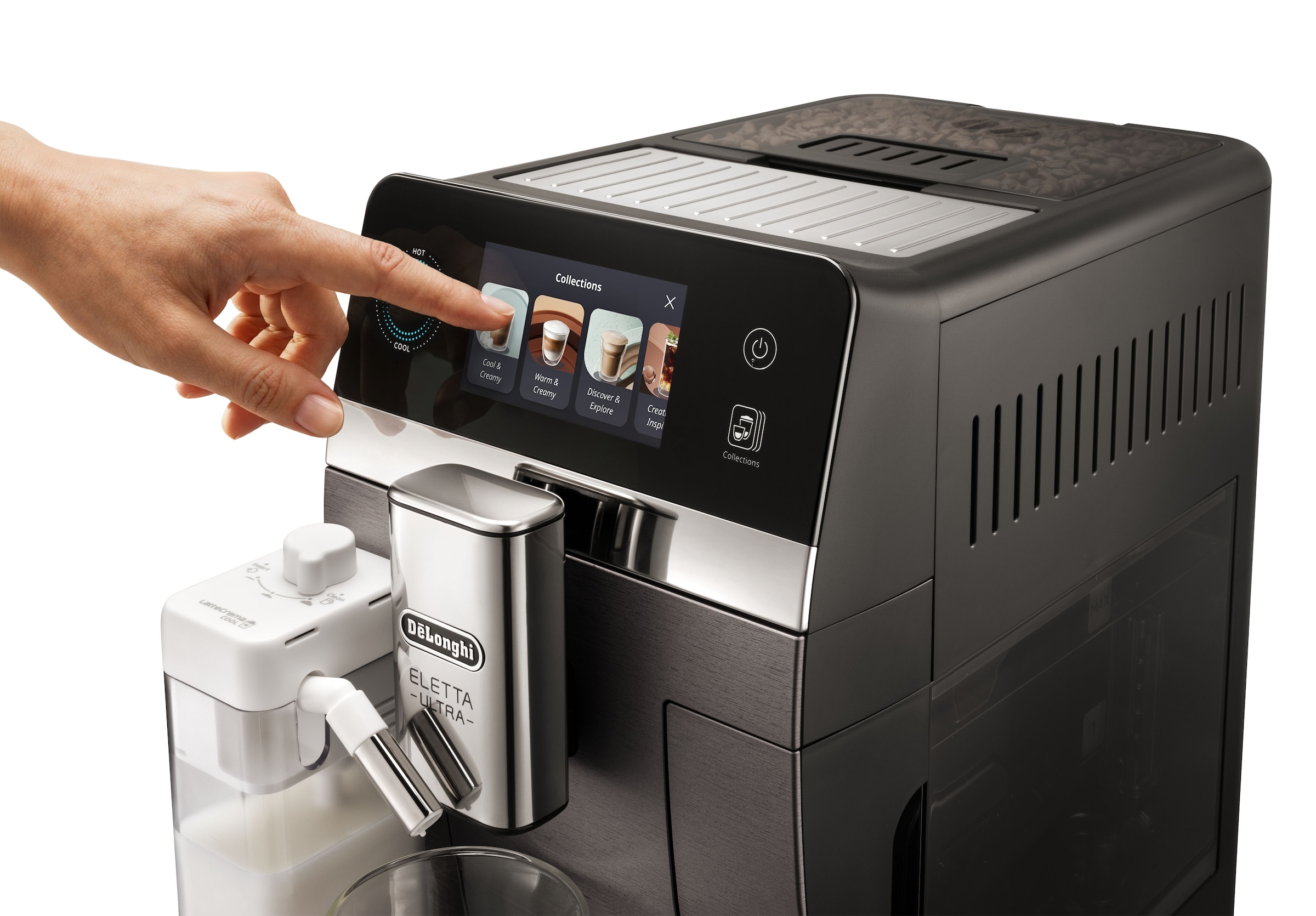 De'Longhi Kaffeevollautomat »Eletta Ultra ECAM470.75.GXB - 50 eiskalte & heiße Kaffeerezepte« Bis zu 65% leiser als Vorgängermodelle, 2 Milchbehälter, Cold Brew
