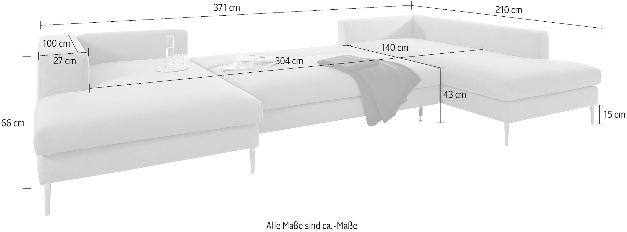 OTTO products Wohnlandschaft »Finnja, viel Platz, wahlweise Bettfunktion und Bettkasten, U-Form«