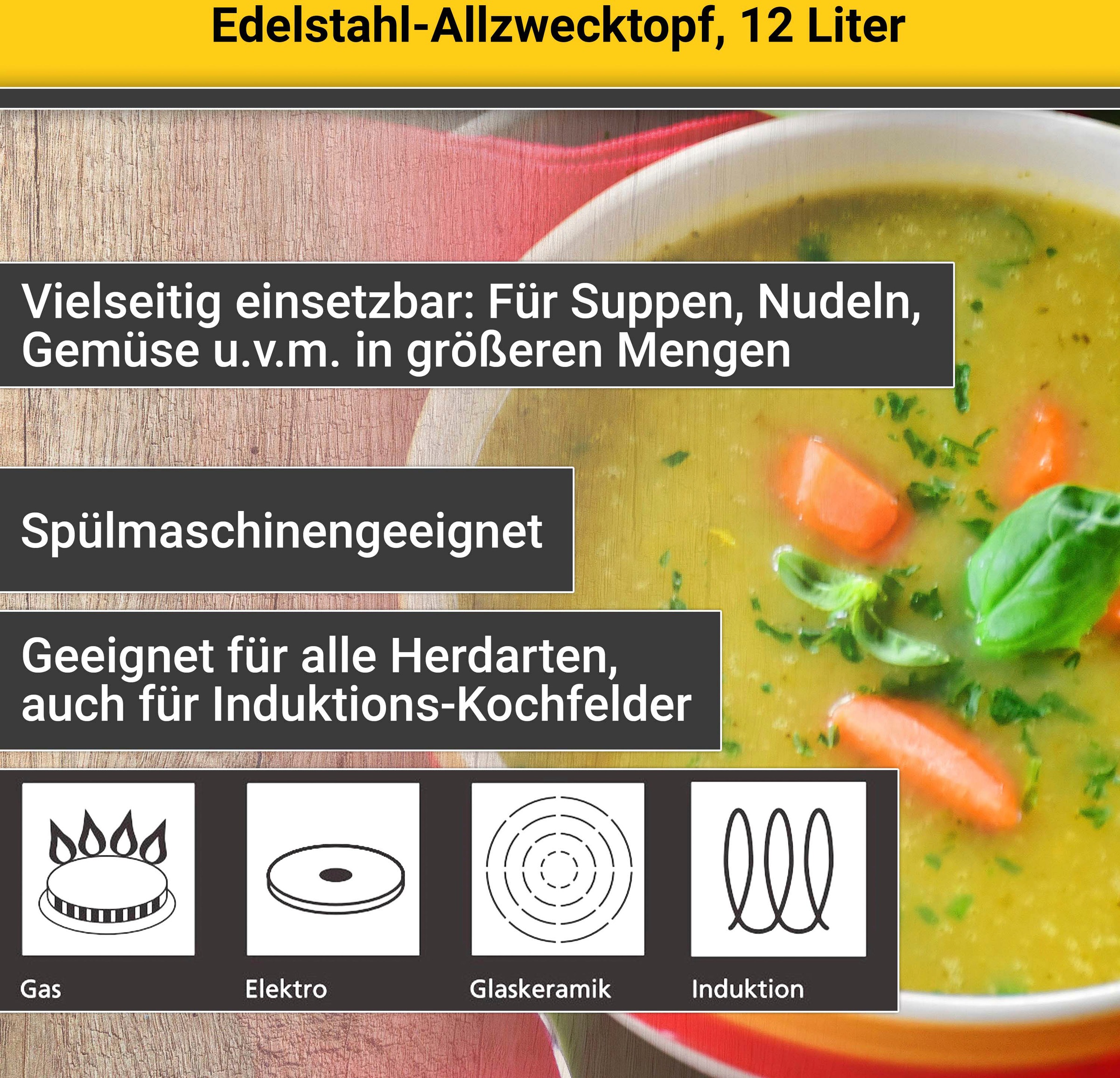 Krüger Kochtopf, Edelstahl, für Induktions-Kochfelder geeignet