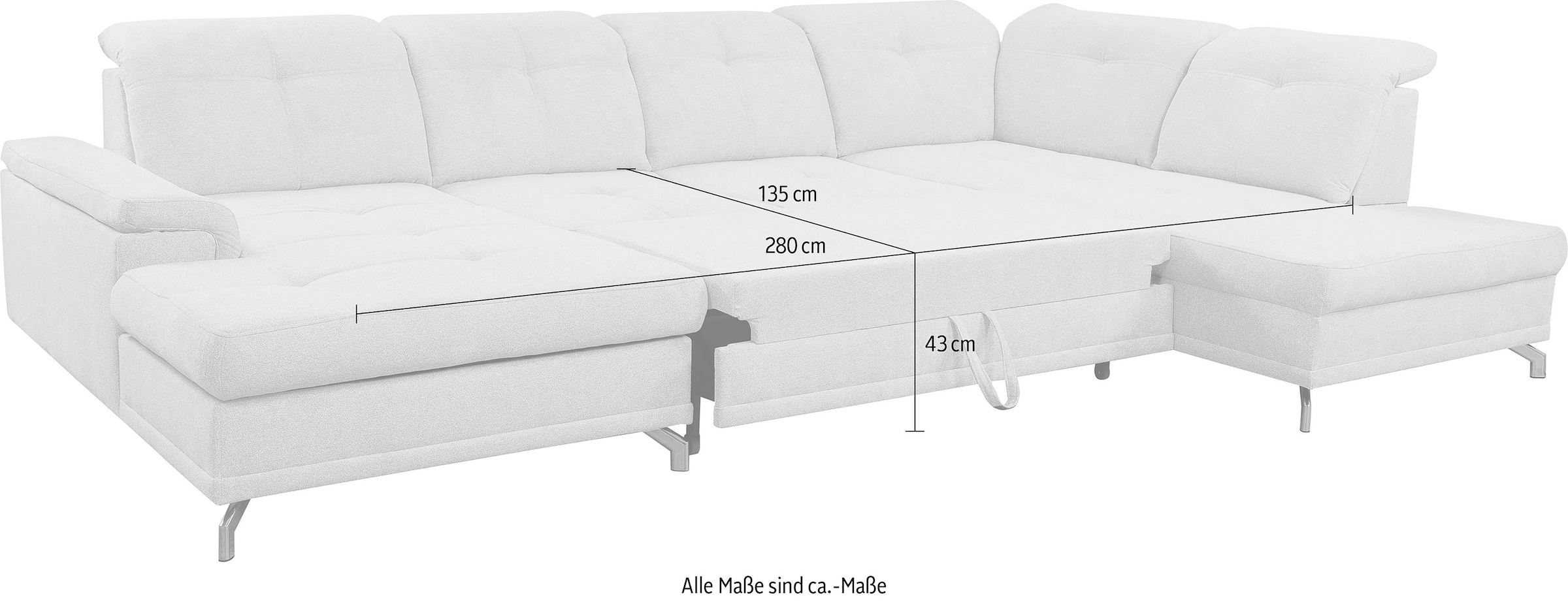 Sitztiefe »Basel«, Großes auf Raten bestellen Wohnlandschaft & Kopfteil verstellbar Schlaffunktion, U-Sofa mit WERK2