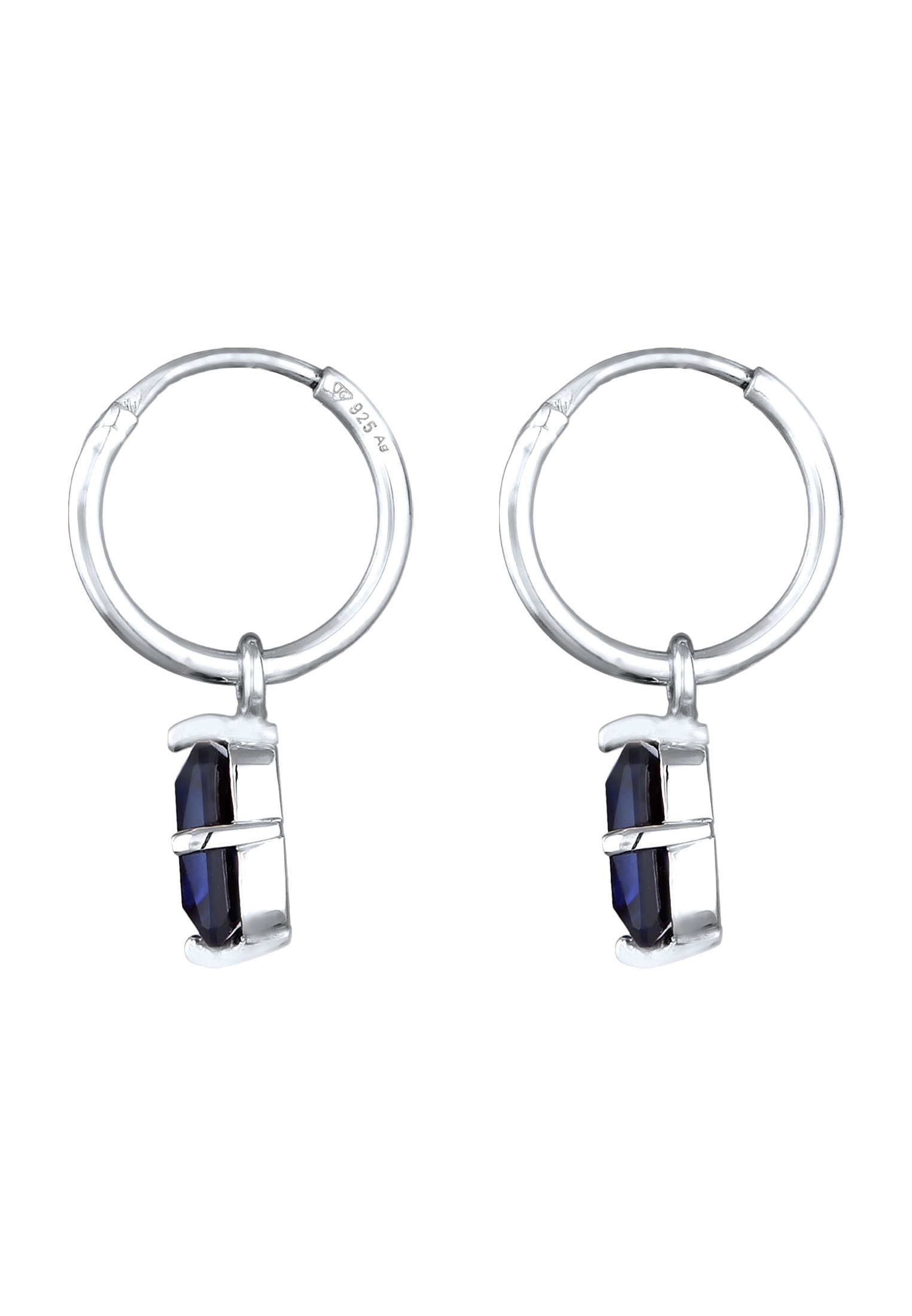 Elli Premium Paar Creolen »Ohrringe Creolen Anhänger Edelstein Saphir Dunkelblau 925 Sterling Silber«