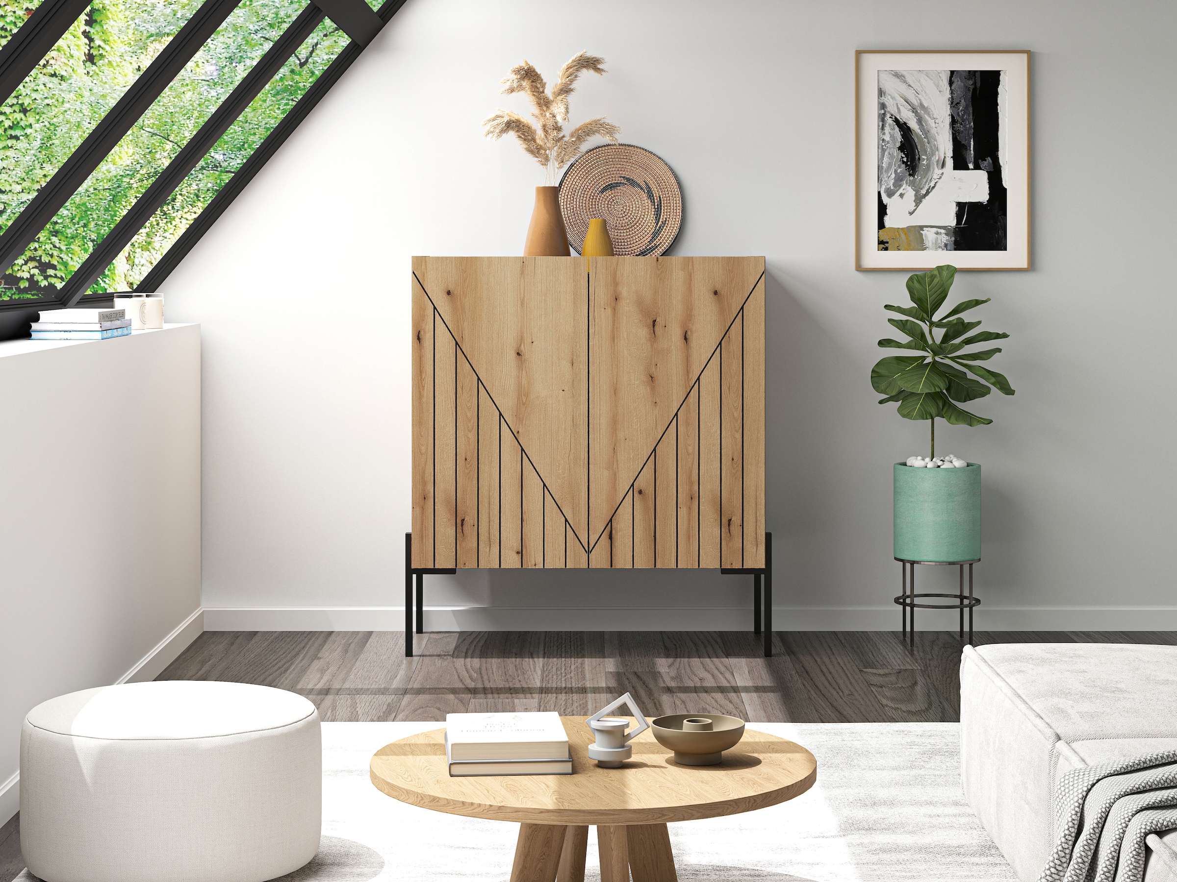 Home affaire Kommode »SNETT, Höhe: 91cm, mit Metall-Stabfüßen, 2 Türen, 2 Einlegeböden« Anrichte, Sideboard, Schrank, Board, Highboard