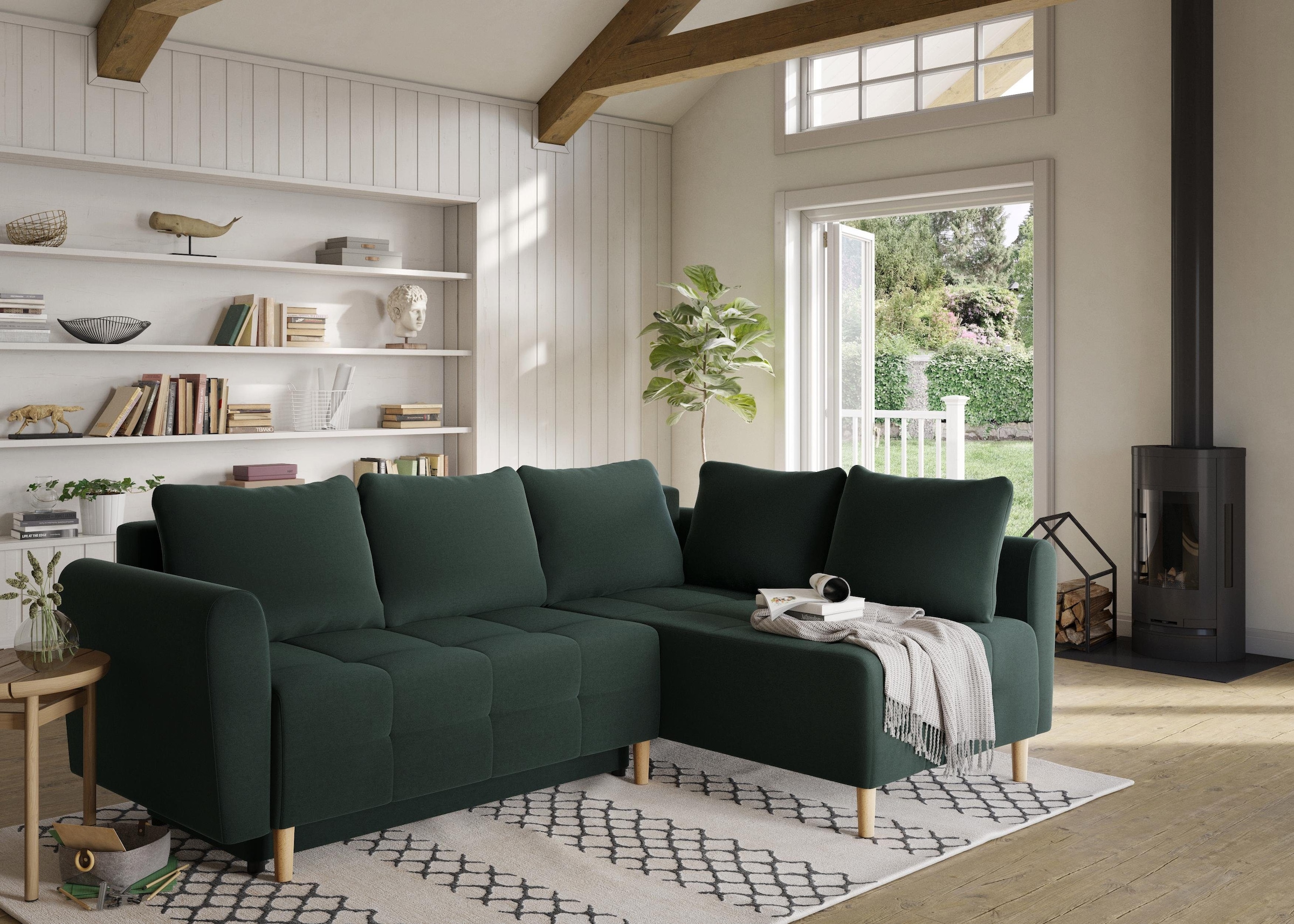 Home affaire Ecksofa »Nordic L-Form«, mit Bettfunktion und Bettkasten, Steppung, Federkern, 2 Zierkissen