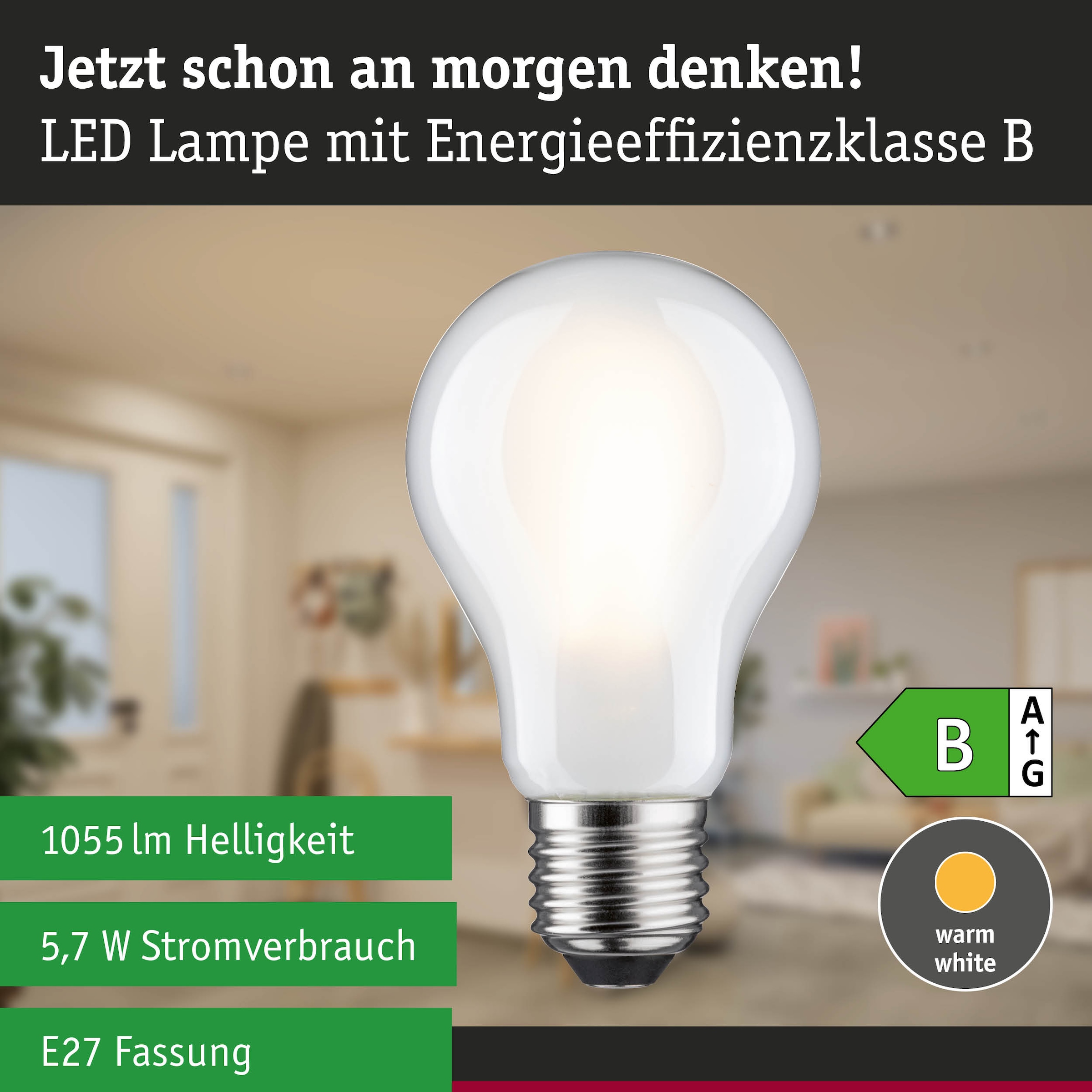 Paulmann LED-Leuchtmittel »Efficient-Line Filament 230V LEDBirne E27 1055lm 5,7W 3000K dimmb.Matt« E27 1 Stk. Warmweiß