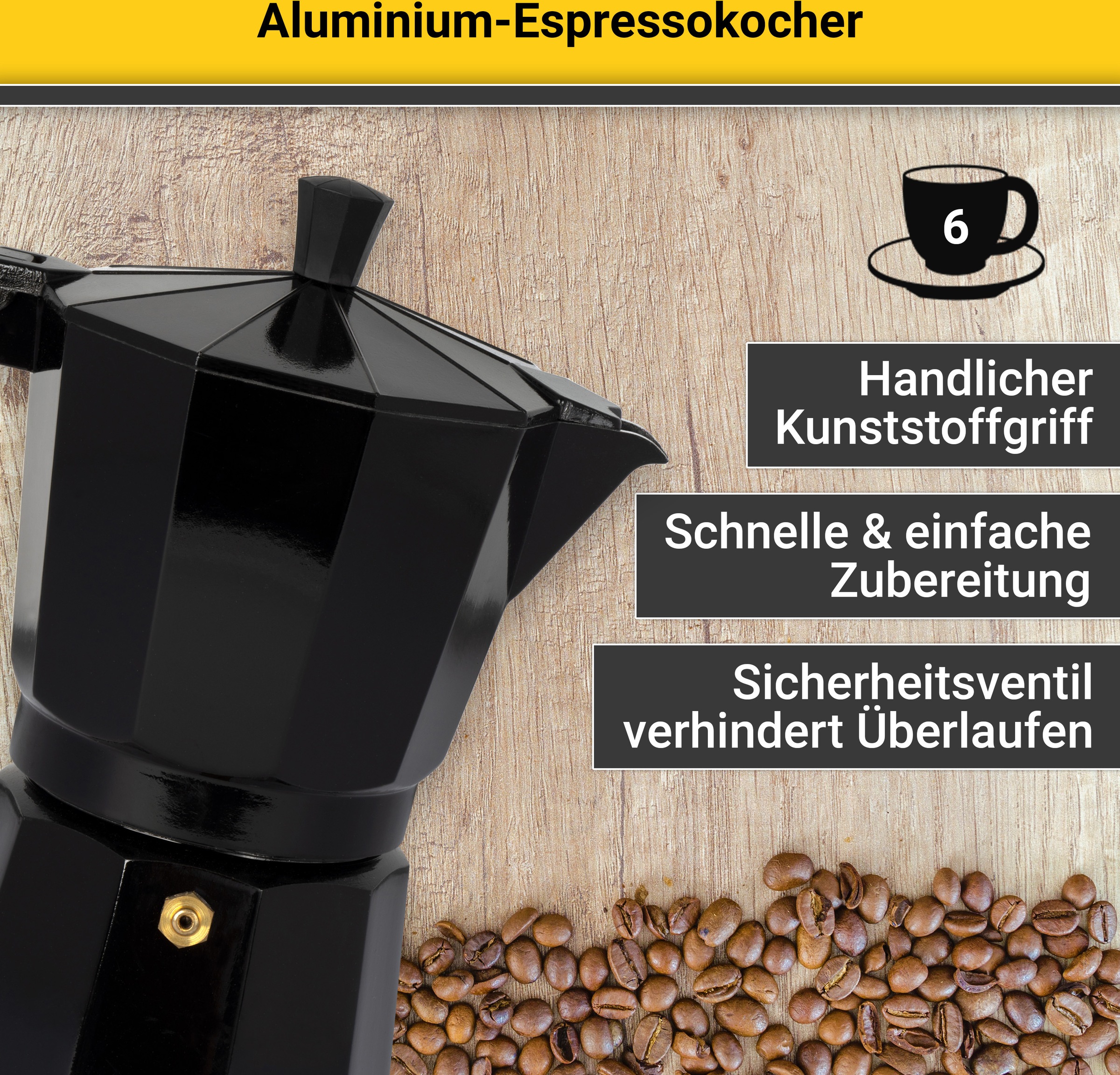 Krüger Espressokocher »Italiano«, 0,35 l Kaffeekanne, traditionell italienisch, aus Aluminium, mit Silikon-Dichtungsring