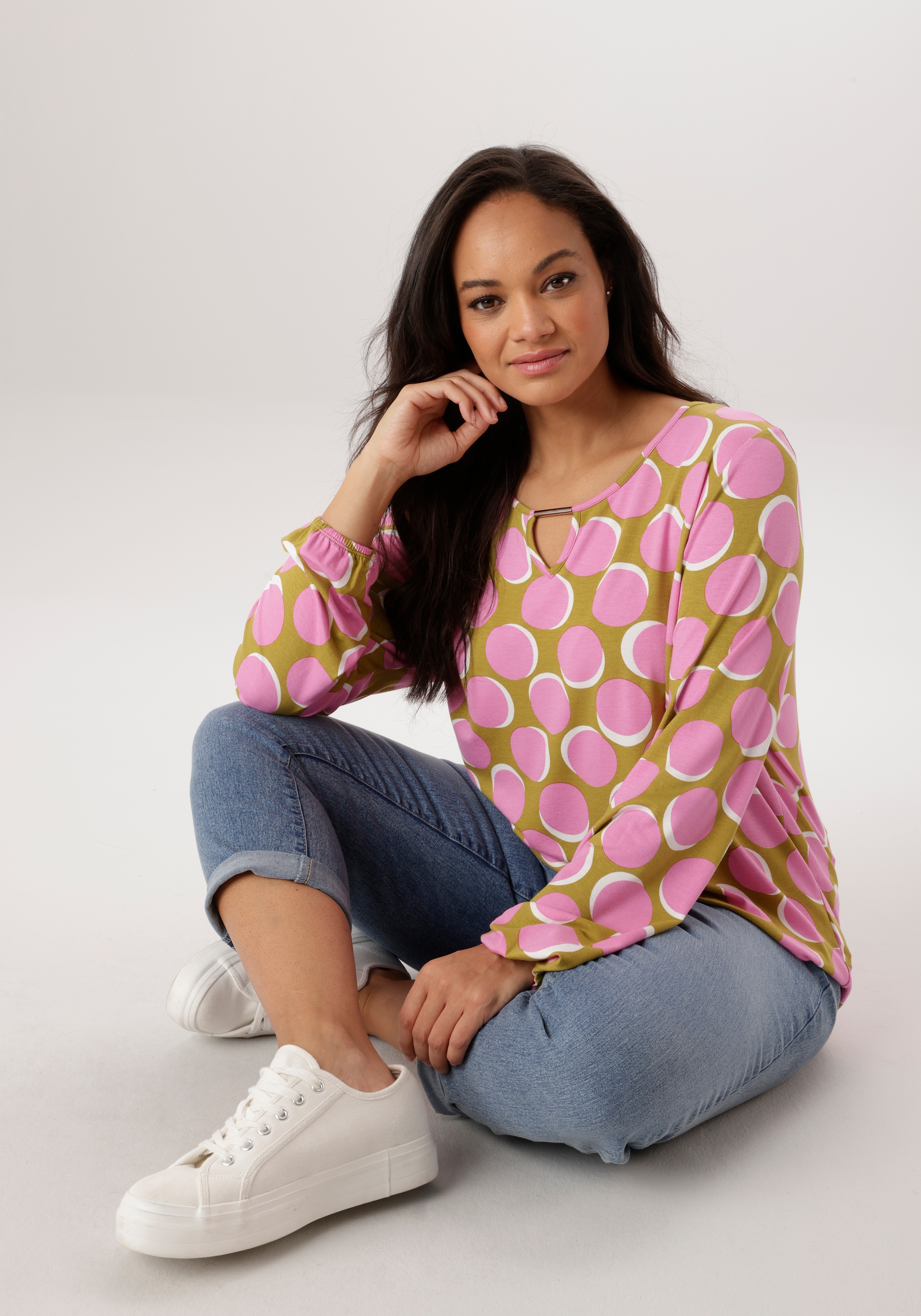 Aniston PLUS Langarmshirt mit großflächiger Druck - NEUE KOLLEKTION