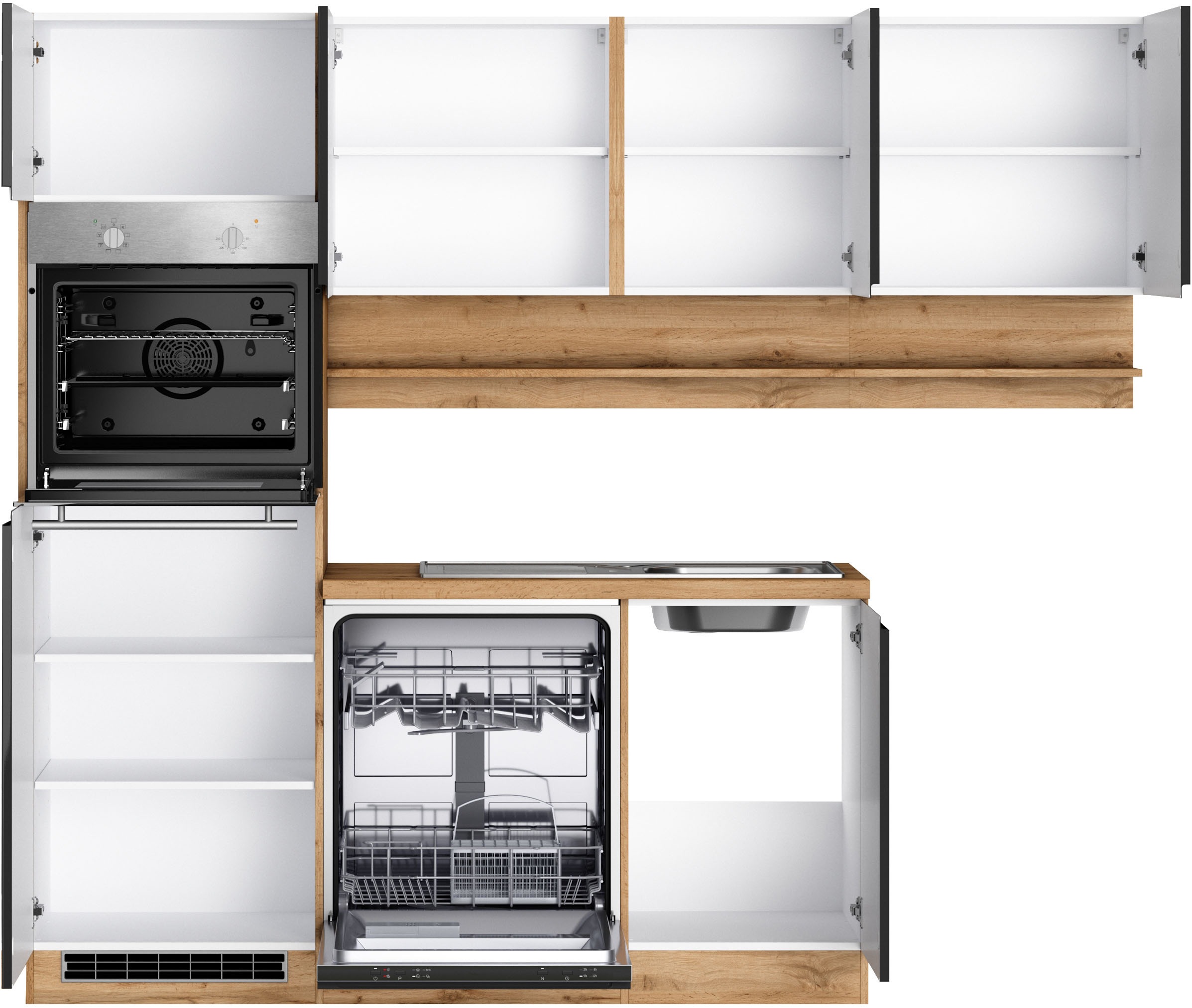 KOCHSTATION Winkelküche »KS-Virginia,neu in verbesserter Ausführung« Arbeitsplatte 38 mm stark, Stauraum, Softclose,  Stellbreite 230/190 cm, Soft-Close,wahlweise mit E-Geräten