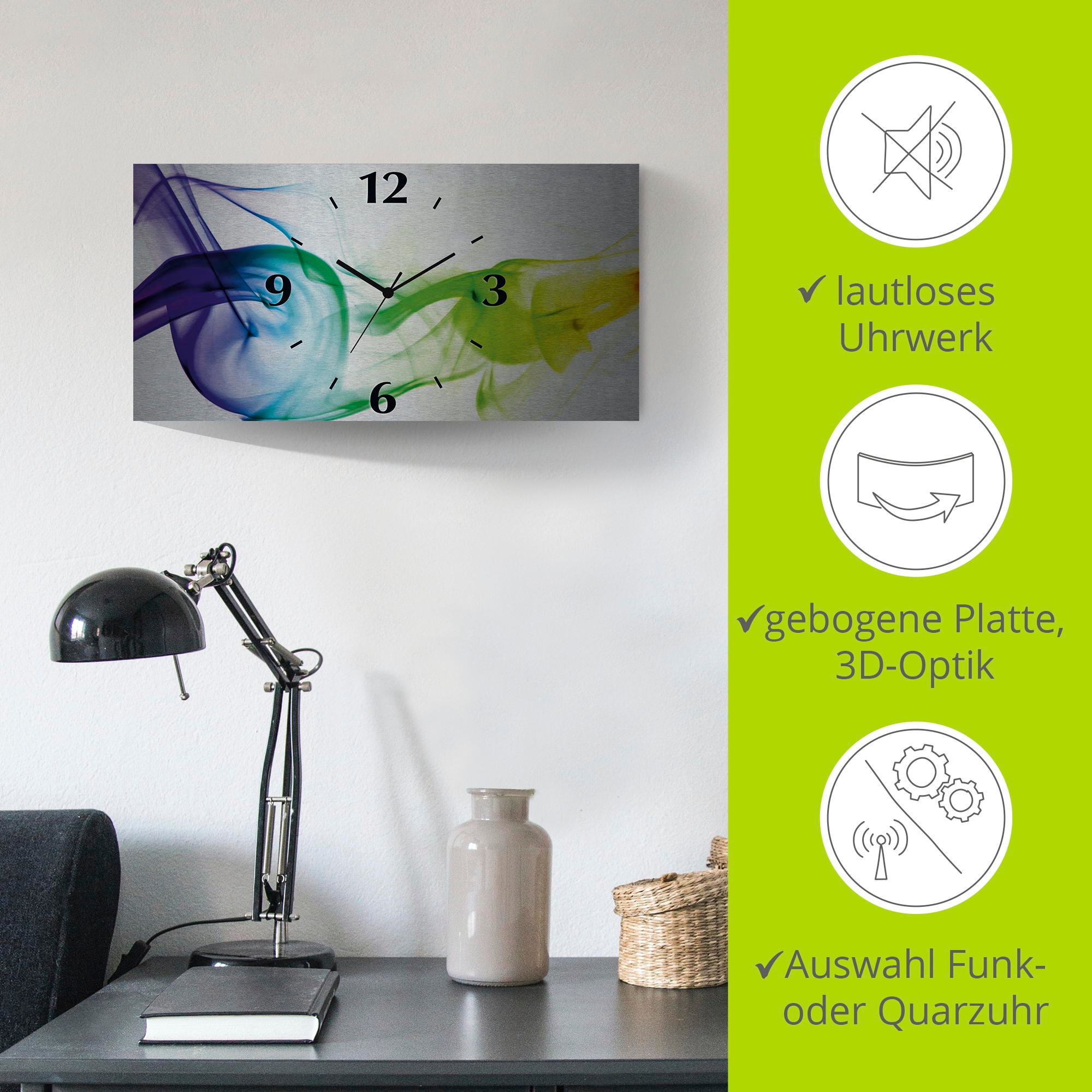 Artland Wanduhr »Rauch - Abstrakt«, 3D Optik gebogen, mit Quarz- oder Funkuhrwerk, versch. Größen
