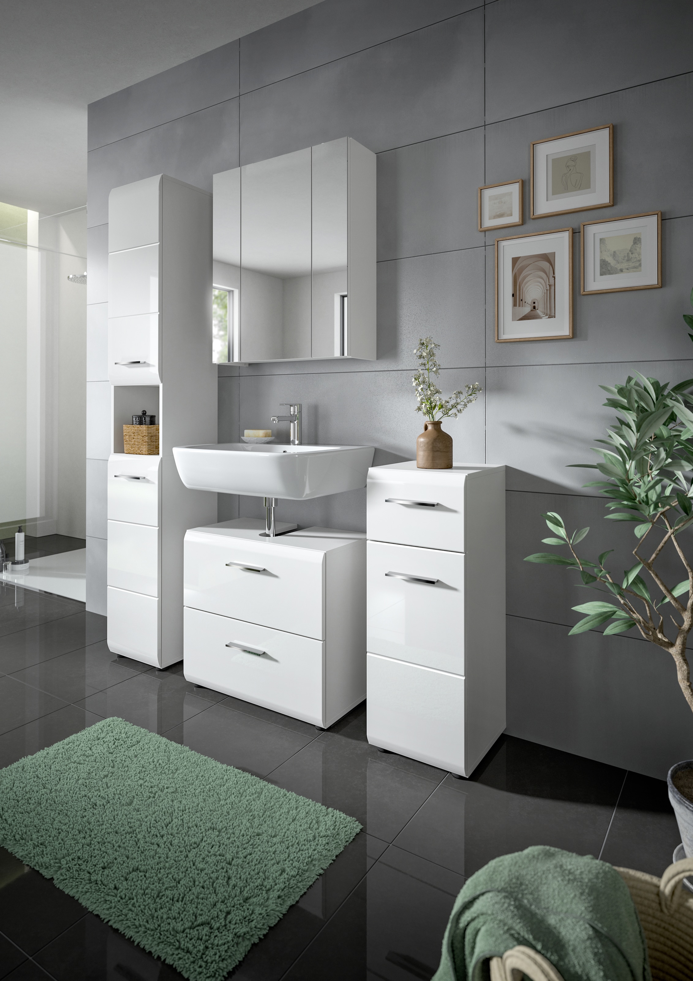 INOSIGN Stauraumschrank 1 Stk. tlg. Florenz, Hochschrank, Weiß Hochglanz Tiefzieh, 185 cm hoch, Bad