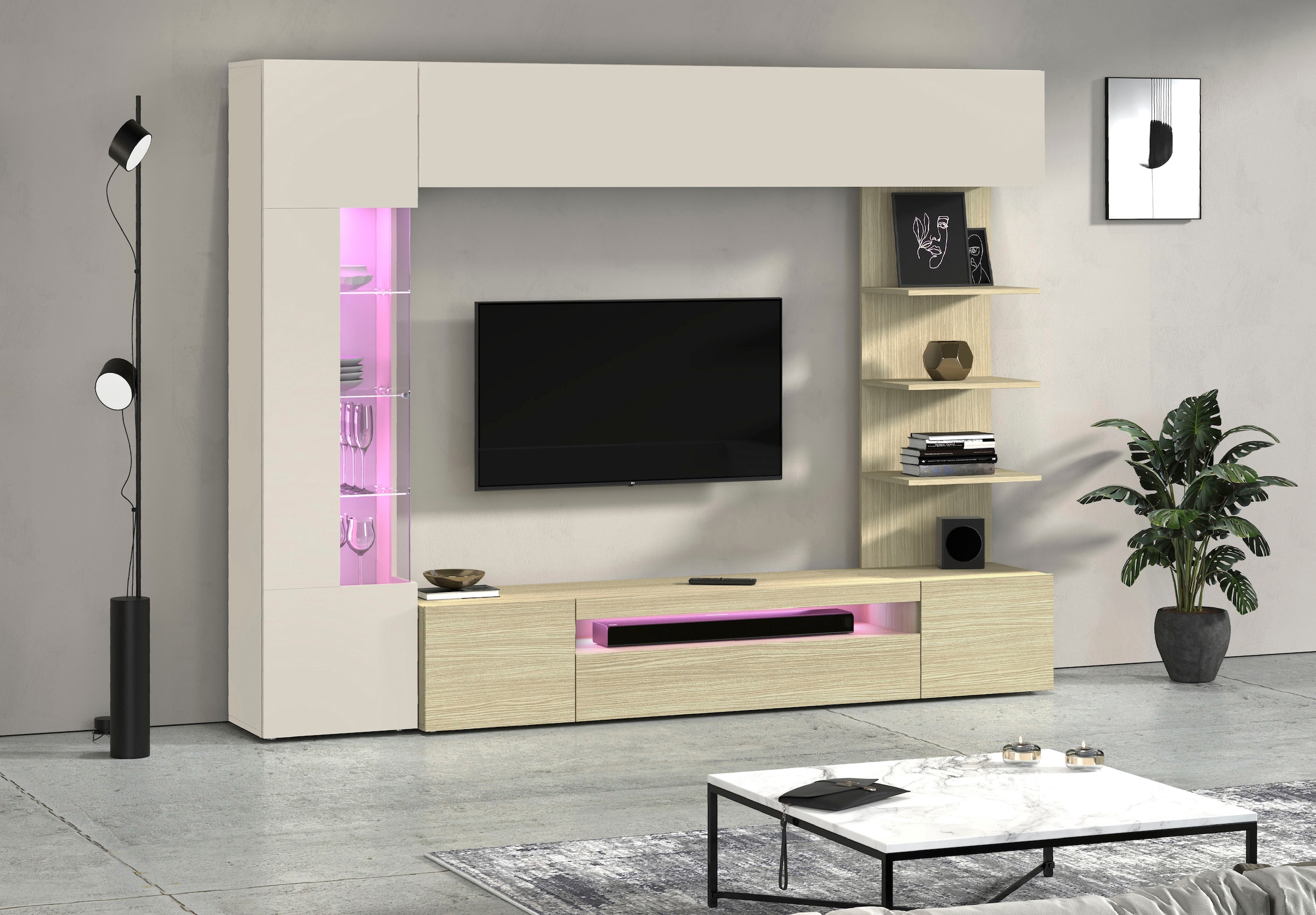 INOSIGN Wohnwand »Wohnwand New Egypt, Anbauwand, Medienwand, Wohnzimmerwand« Weiß in Hochglanz, alle anderen Farben in matter Ausführung., 4 Stk. tlg.