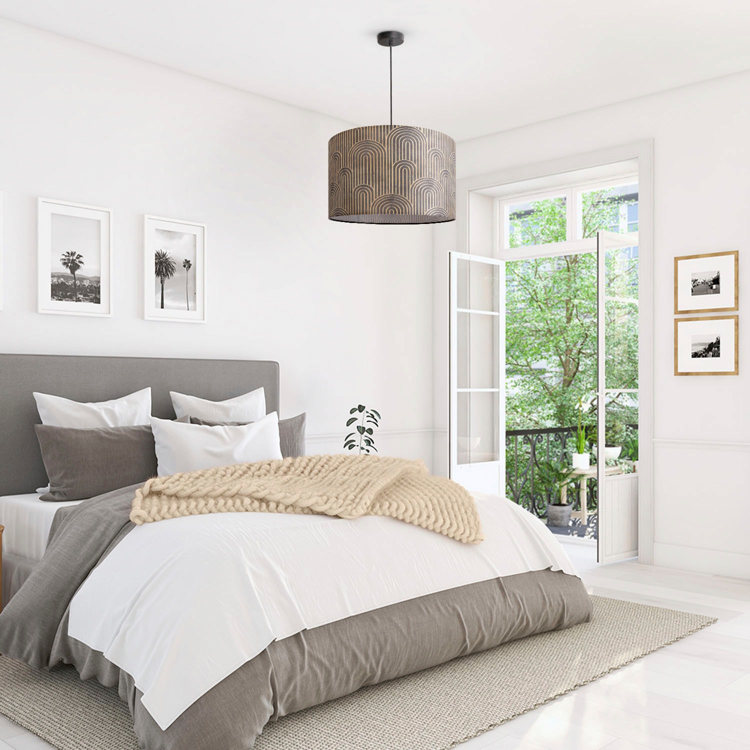 Paco Home Pendelleuchte »Hugo Pillar« E27 Pendelleuchte Wohnzimmer Stofflampe Rund  Esszimmer Vintage Retro