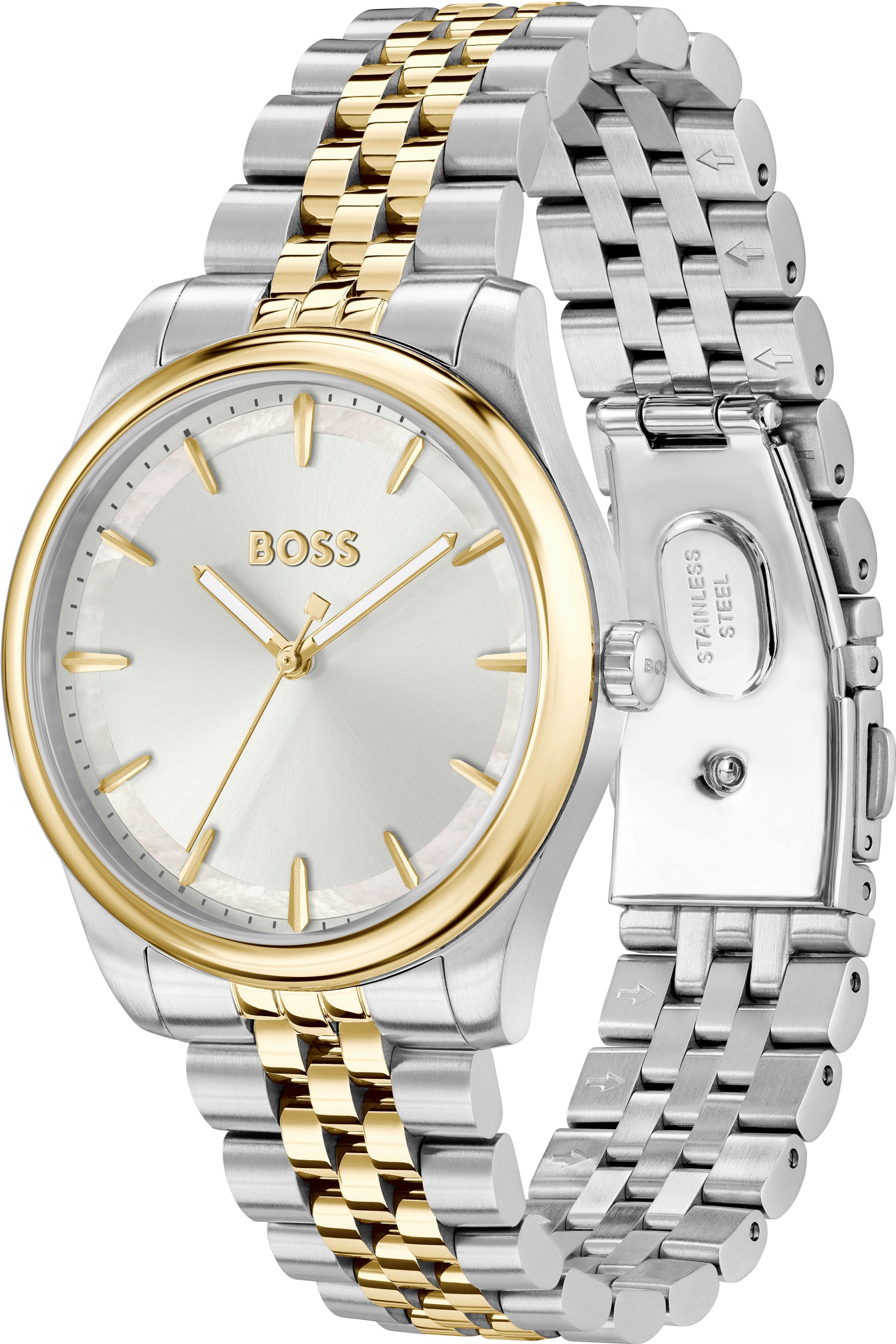 BOSS Quarzuhr »GRACEFUL«, Armbanduhr, Damenuhr, Edelstahlarmband, analog