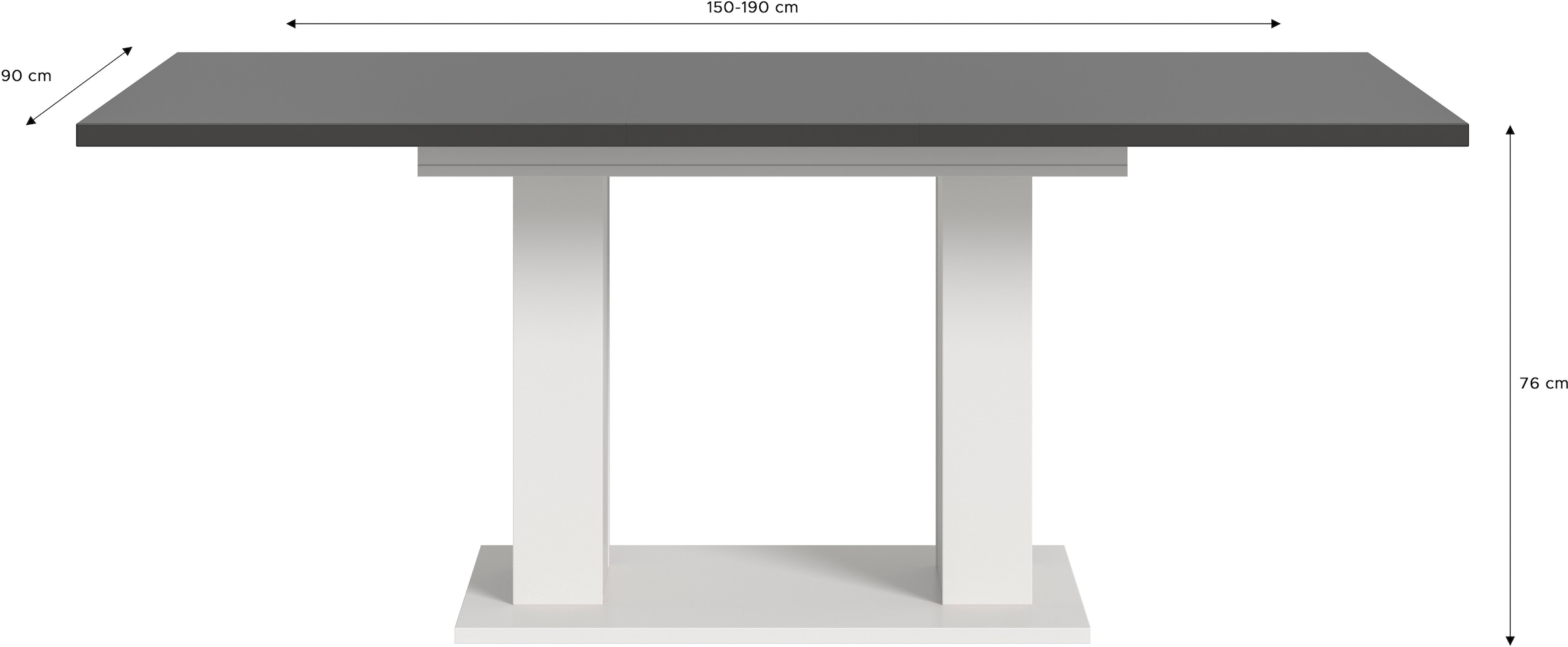 INOSIGN Esstisch »Motus, ausziehbar 150 -190 cm, inklusive 40 cm Einlegeplatte«, (Set, 1 St.), Doppelsäulengestell mit Bodenplatte, Tisch, Esstisch, Küche