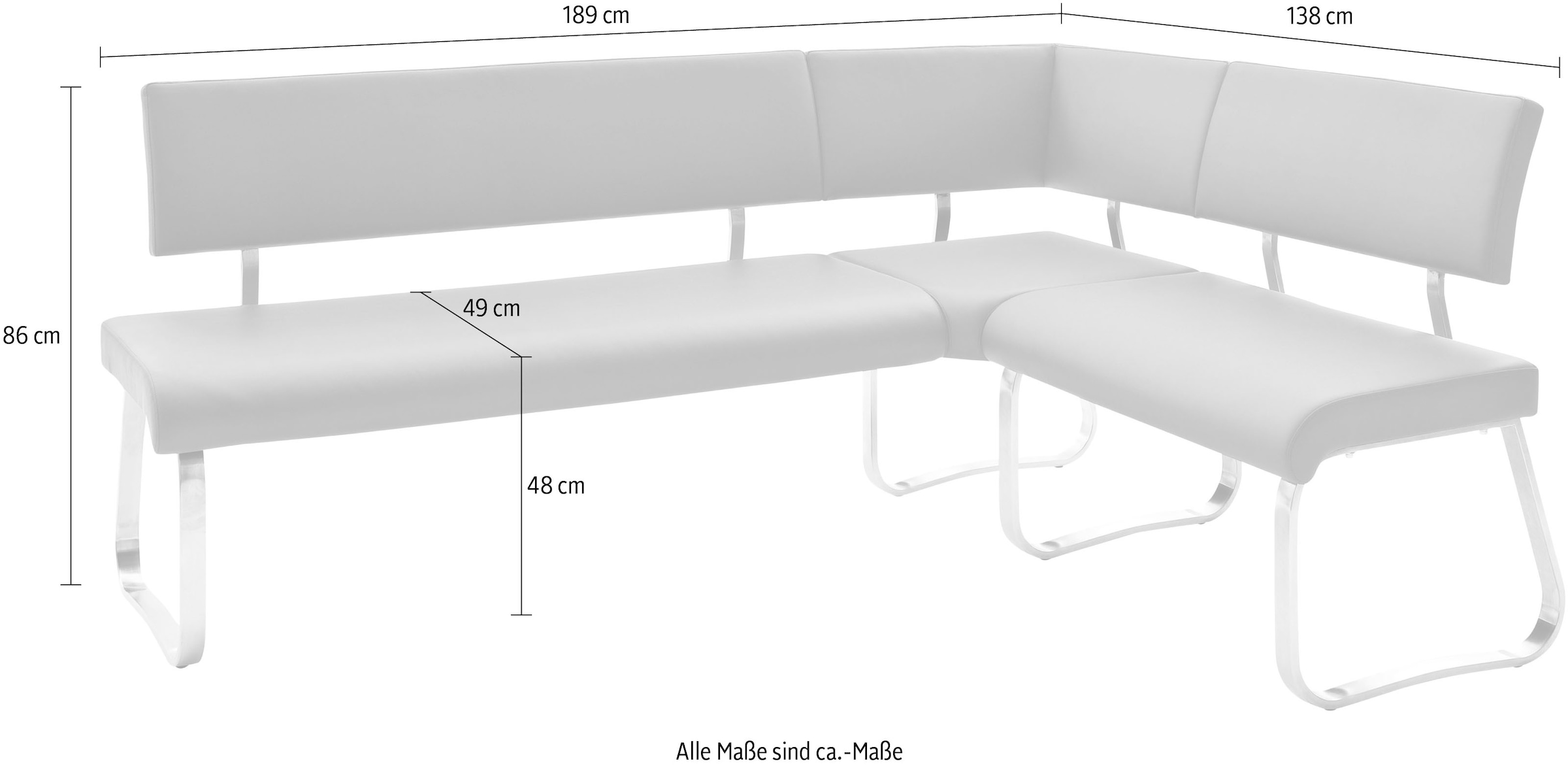 MCA furniture Eckbank »Arco« Eckbank frei im Raum stellbar, Breite 200 cm, belastbar bis 500 kg