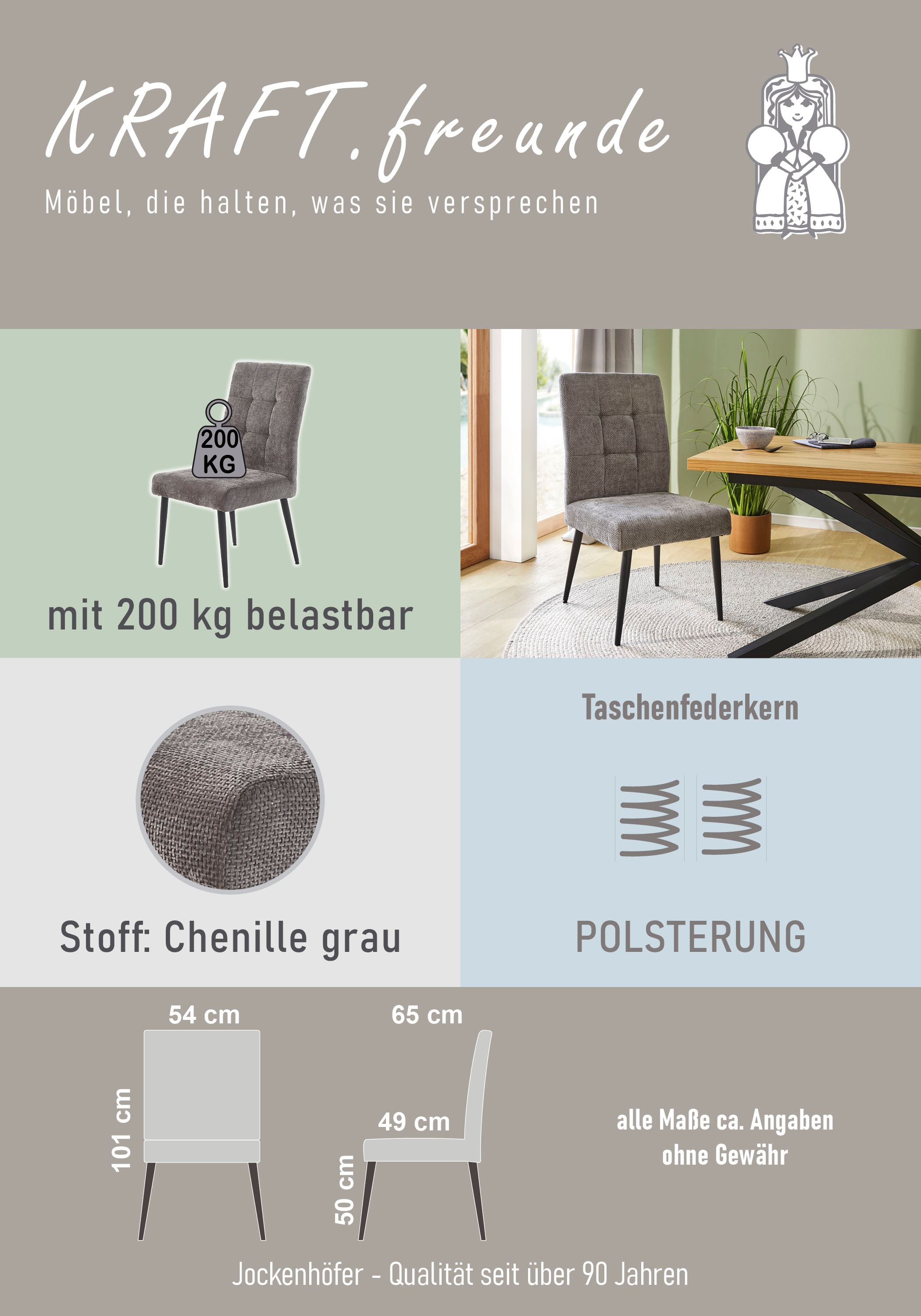 Jockenhöfer Gruppe 4-Fußstuhl »Suma« (Set) 2 Stk.4-Fuss Stuhl, bis zu 200 kg belastbar, Taschenfederkern