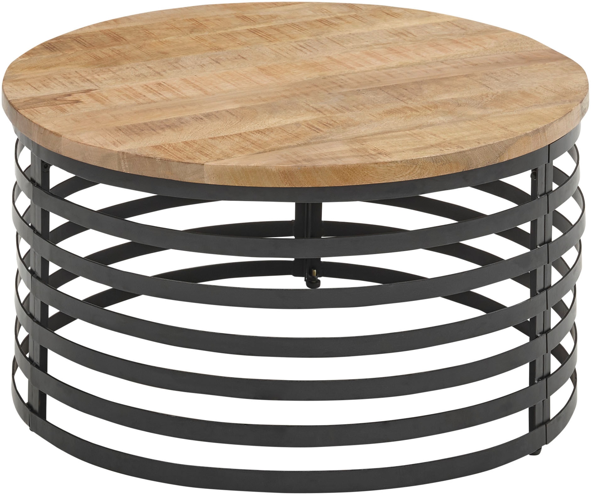 Stolkom Couchtisch »Marly Massivholztisch rund, Wohnzimmertisch, BxH 80x40 cm«, Formschönes Design, Gestell in Metall schwarz matt