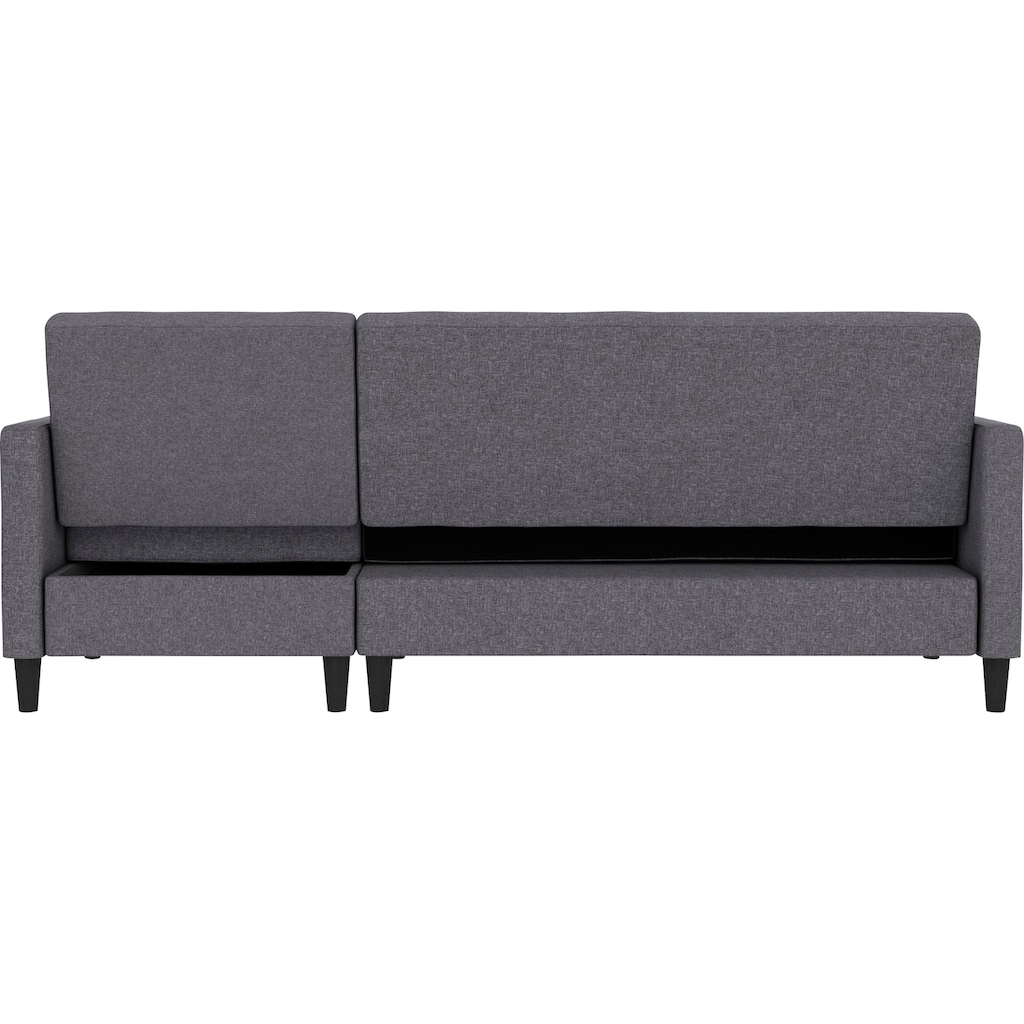 Dorel Home Ecksofa mit Schlafffunktion, Recamiere mit Stauraum beidseitig montierbar, Rückenlehne 2-teilig und 3-fach verstellbar