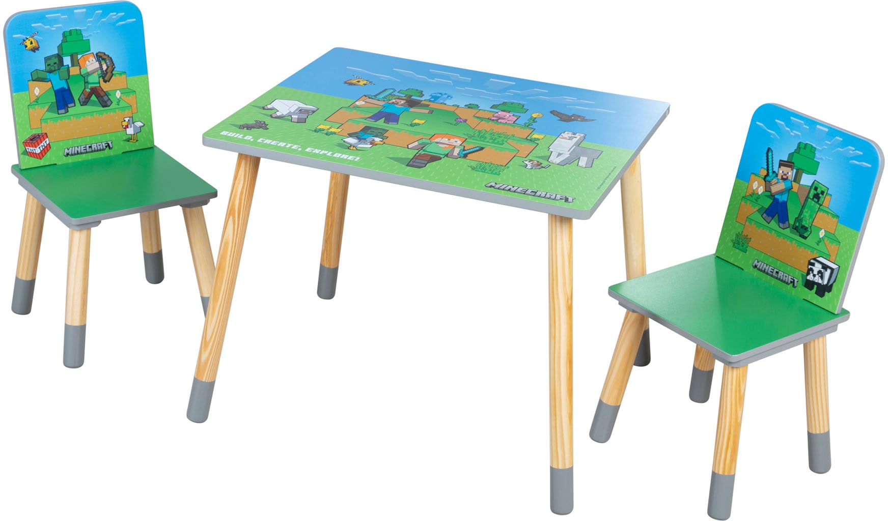 Phoenix Kindersitzgruppe »Minecraft Sitzgruppe« 3 tlg. tlg. Set Tisch mit 2 Stühlen