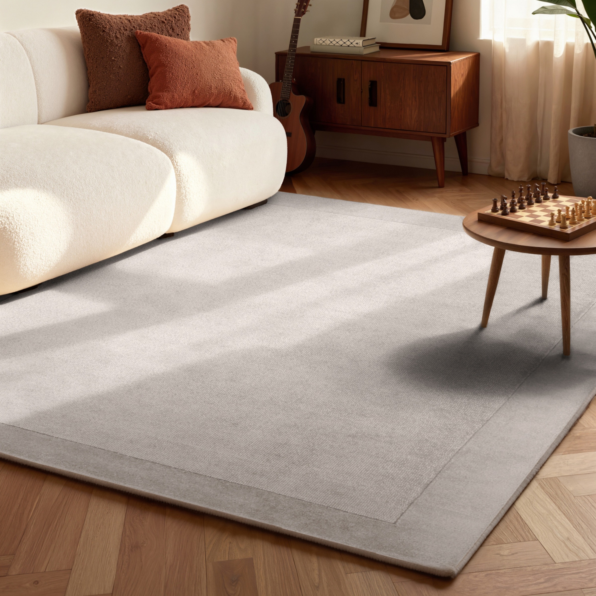 THE RUGS Villeroy & Boch 1812 Kari Handmade Soft Wool Blend Bordered Rug in Grey | Size: 120cm x 180cm