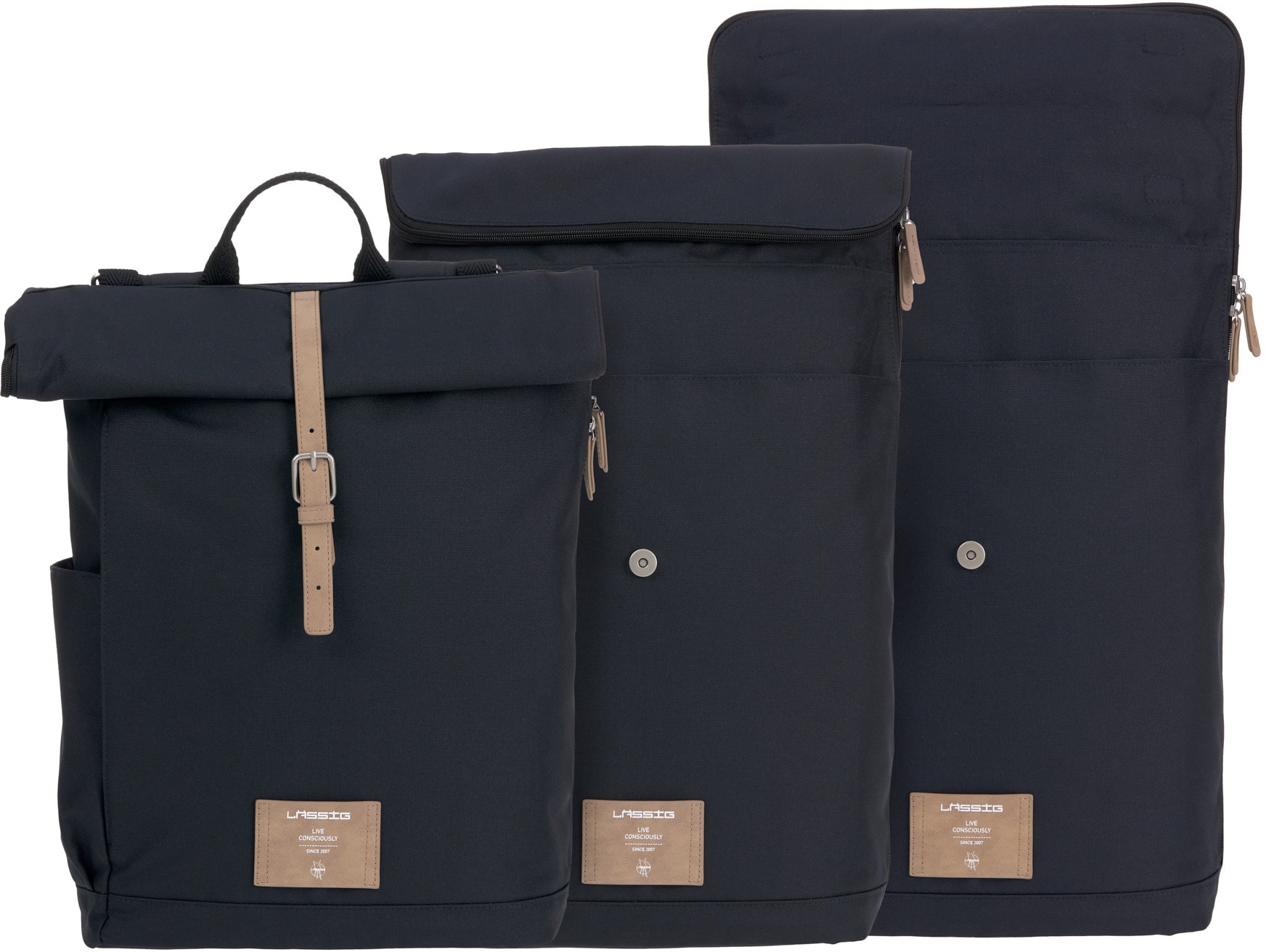 LÄSSIG Wickelrucksack »Green Label, Rolltop, night Blue«, PETA-approved vegan; zum Teil aus recyceltem Material