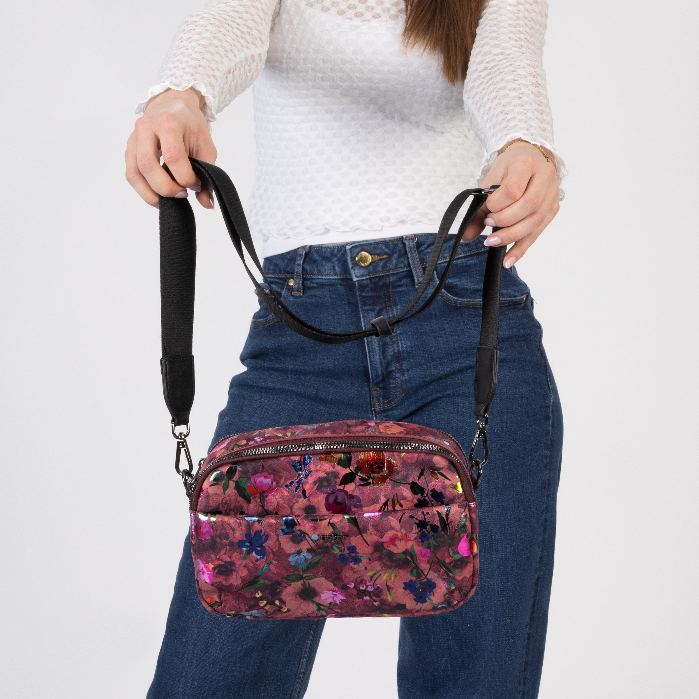 Rieker Umhängetasche Damen Schultertasche, Handtasche mit zwei Reißverschlüssen
