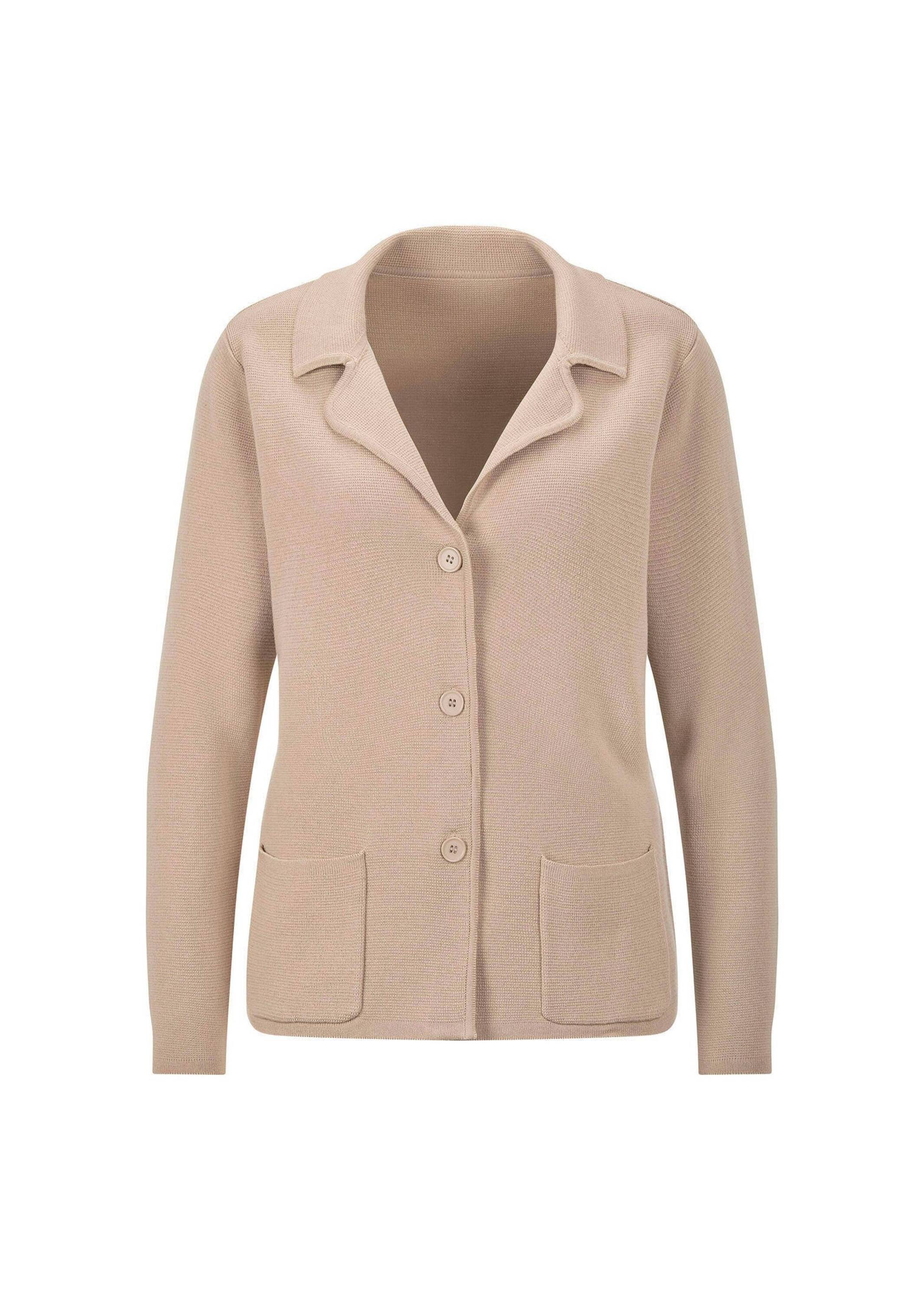 GOLDNER, Damen, Jackenblazer »Kurzgröße Milano-Ripp-Blazer mit Reverskragen« figurschmeichelender Schnitt, beige, 25, beige, Hochwertig verarbeiteter 