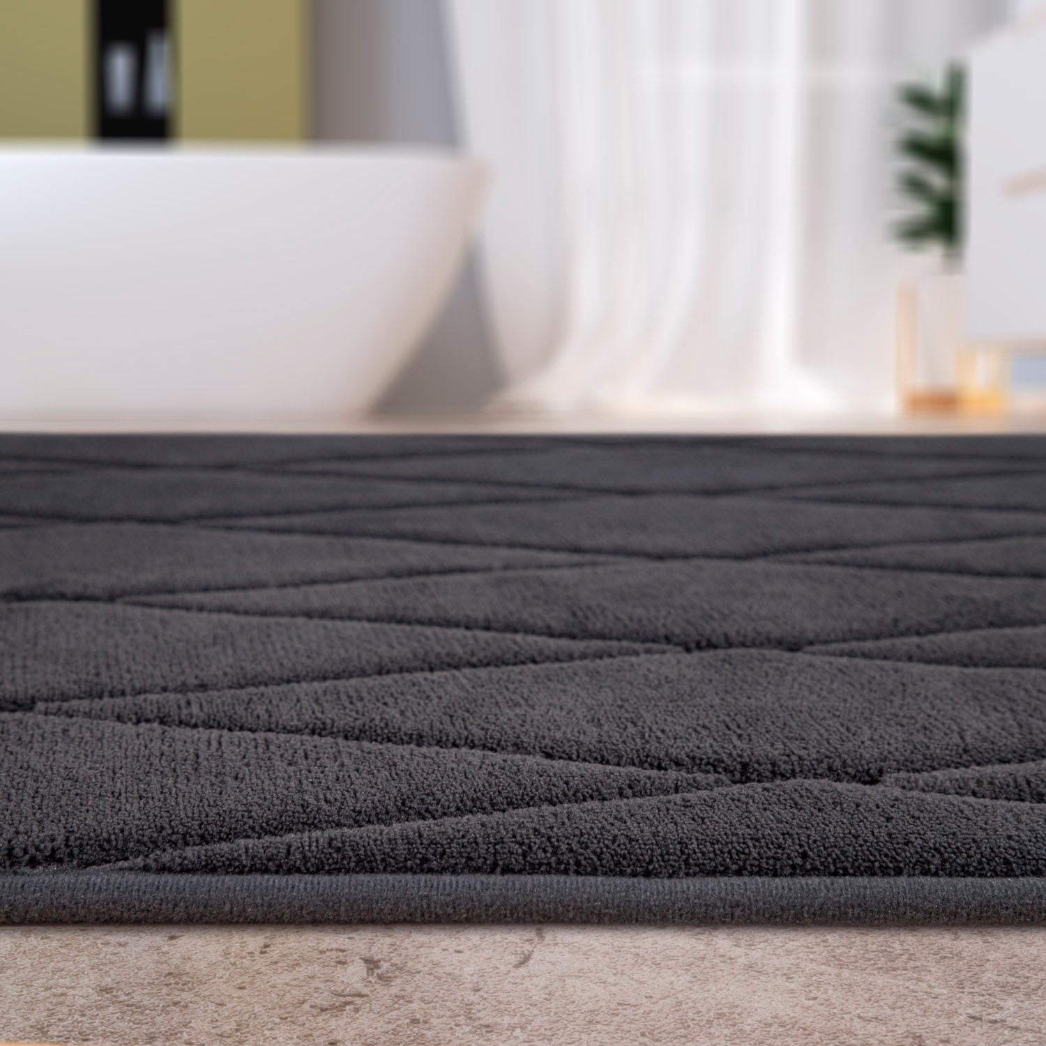 Paco Home Badematte »Corby 254, Memory-Schaum Effekt«, rutschhemmend beschichtet, fußbodenheizungsgeeignet, Badteppich, Uni Farben, Rauten Muster, Hoch-Tief Effekt