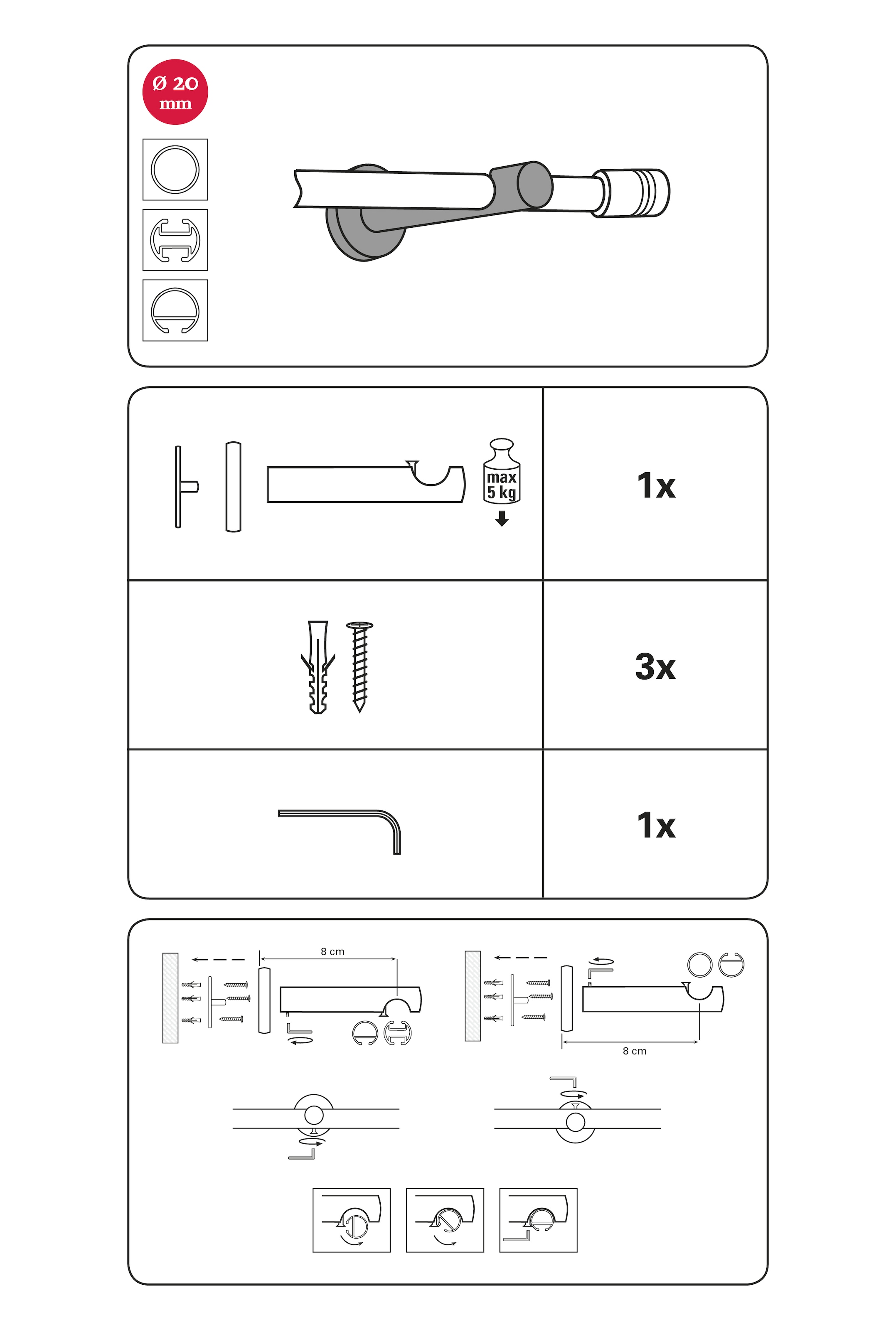 GARDINIA Träger »Wandträger offen für Gardinenstangen« Serie Einzelprogramm Chicago Ø 20 mm