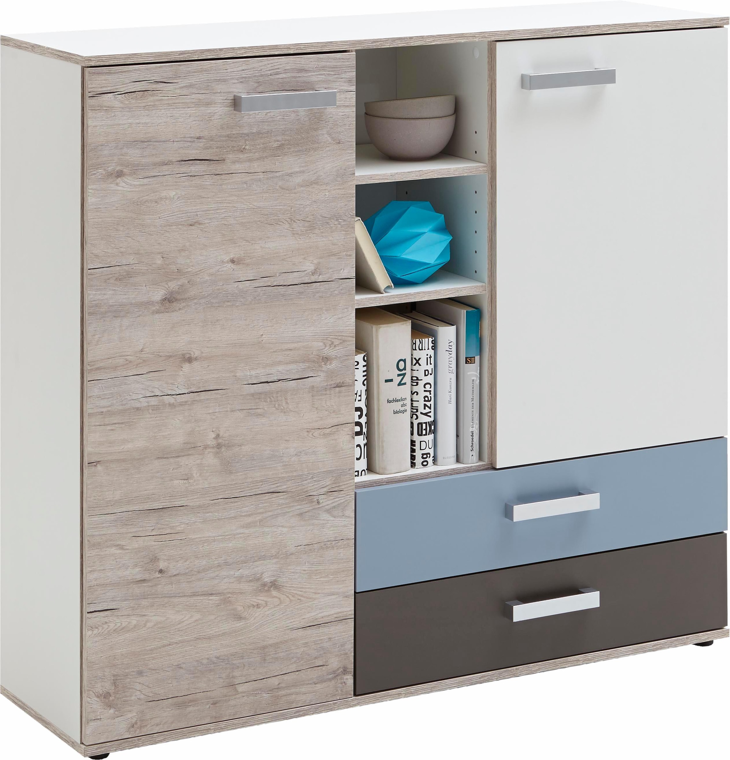 Commode 2 Portes & 2 Tiroirs "Anoya" 116cm Chêne