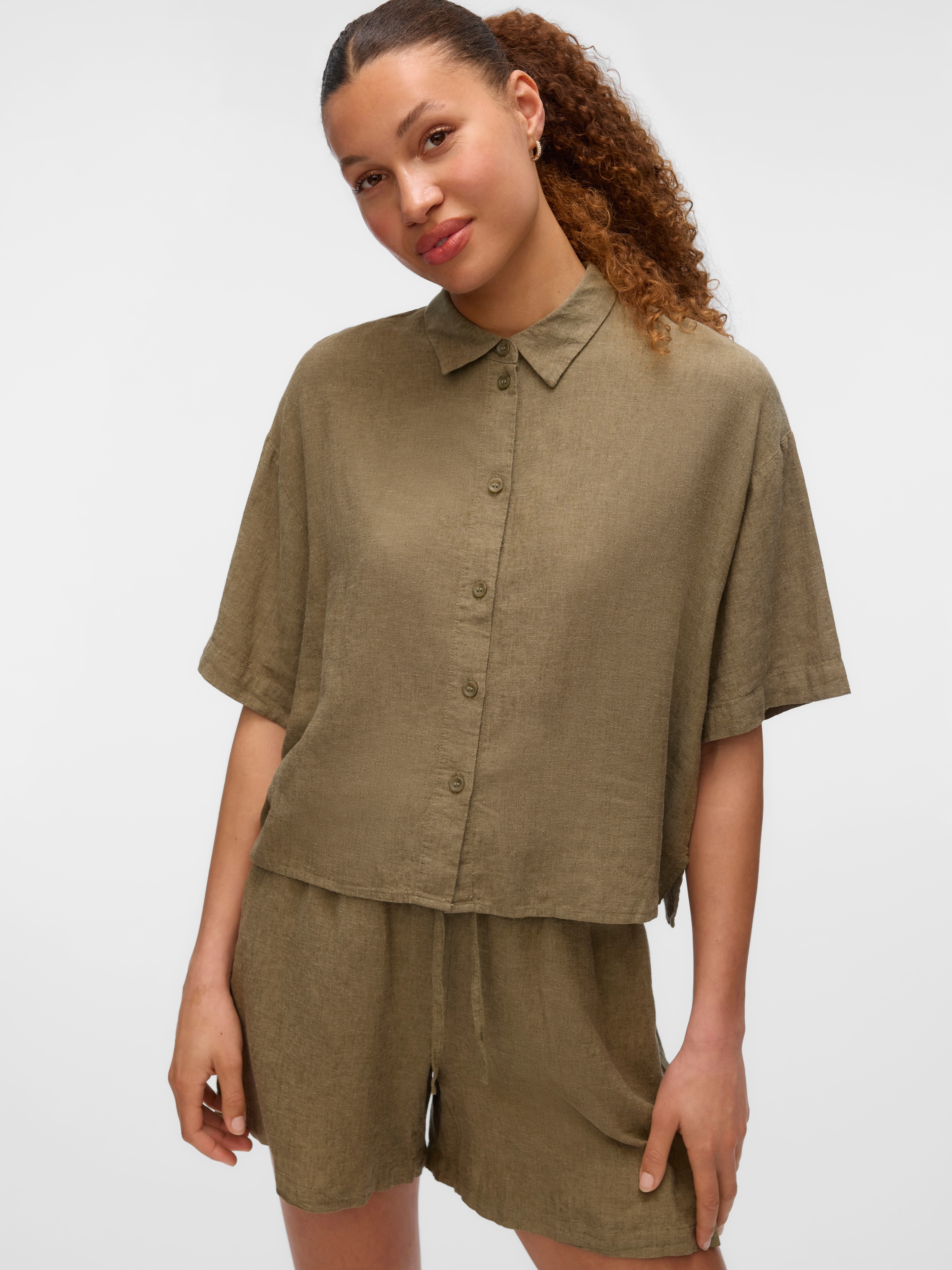 Vero Moda Hemdbluse »VMLINN LINEN 2/4 SHORT SHIRT WVN NOOS«